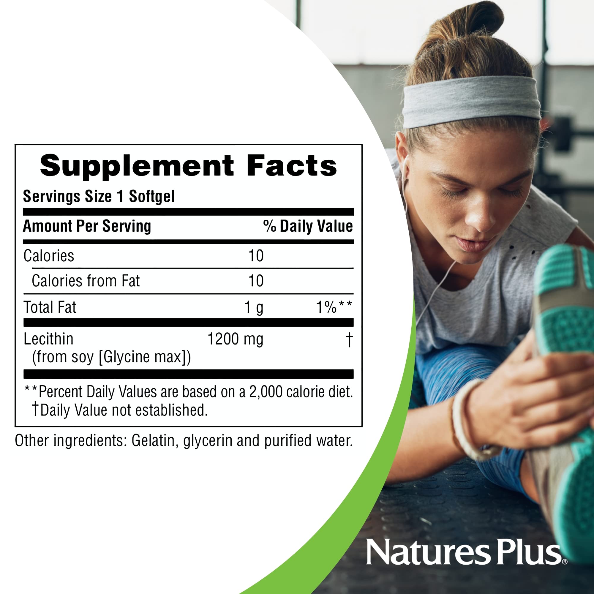 NaturesPlus Lecitina 1200 mg, detalle de empaque claro y fácil de revisar.