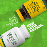 Detalle de cápsulas de lecitina de yema de huevo, uso diario.