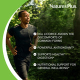 NaturesPlus Licorice DGL 500 mg, primer plano de cápsulas para rutina diaria