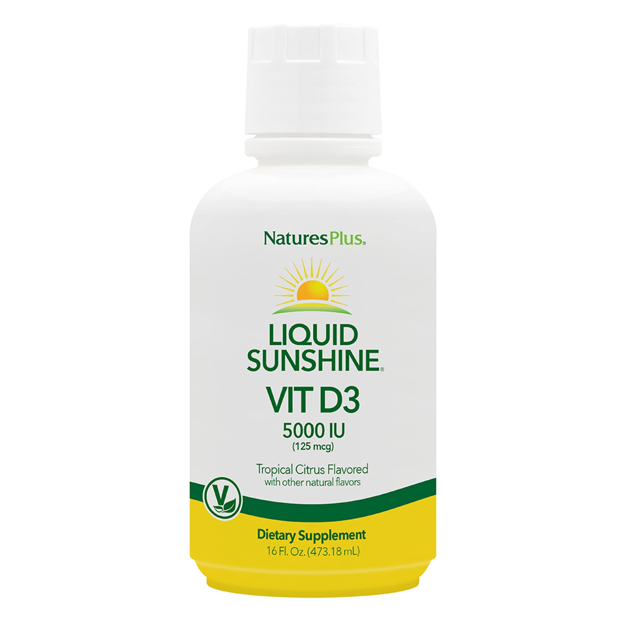 NaturesPlus Liquid Sunshine en botella de 16 oz para apoyar la salud ósea.
