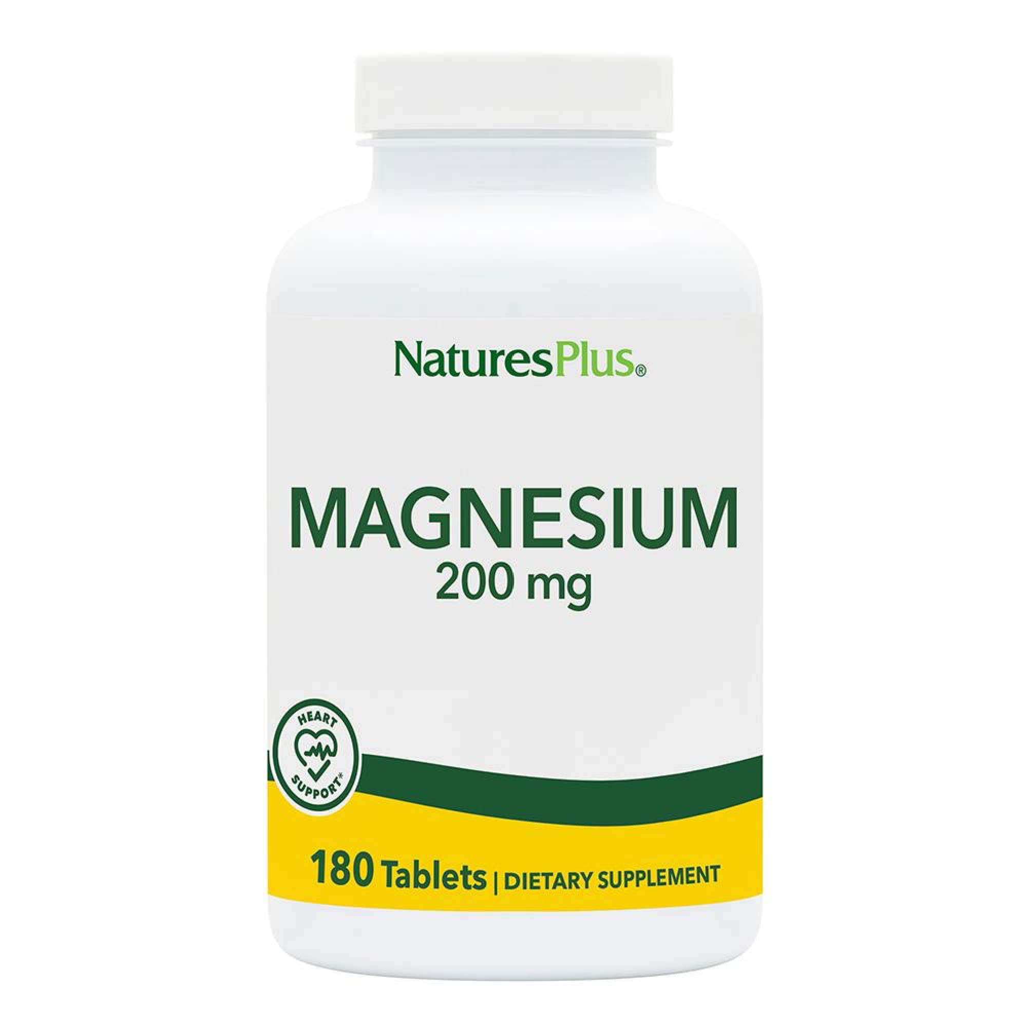 NaturesPlus Magnesio 200 mg: tableta en botella para uso diario.