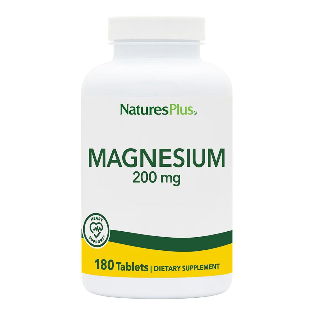 NaturesPlus Magnesio 200 mg: tableta en botella para uso diario.