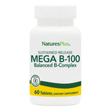 NaturesPlus Mega B-100 Complex, bote frontal, apoyo para energía sostenida.