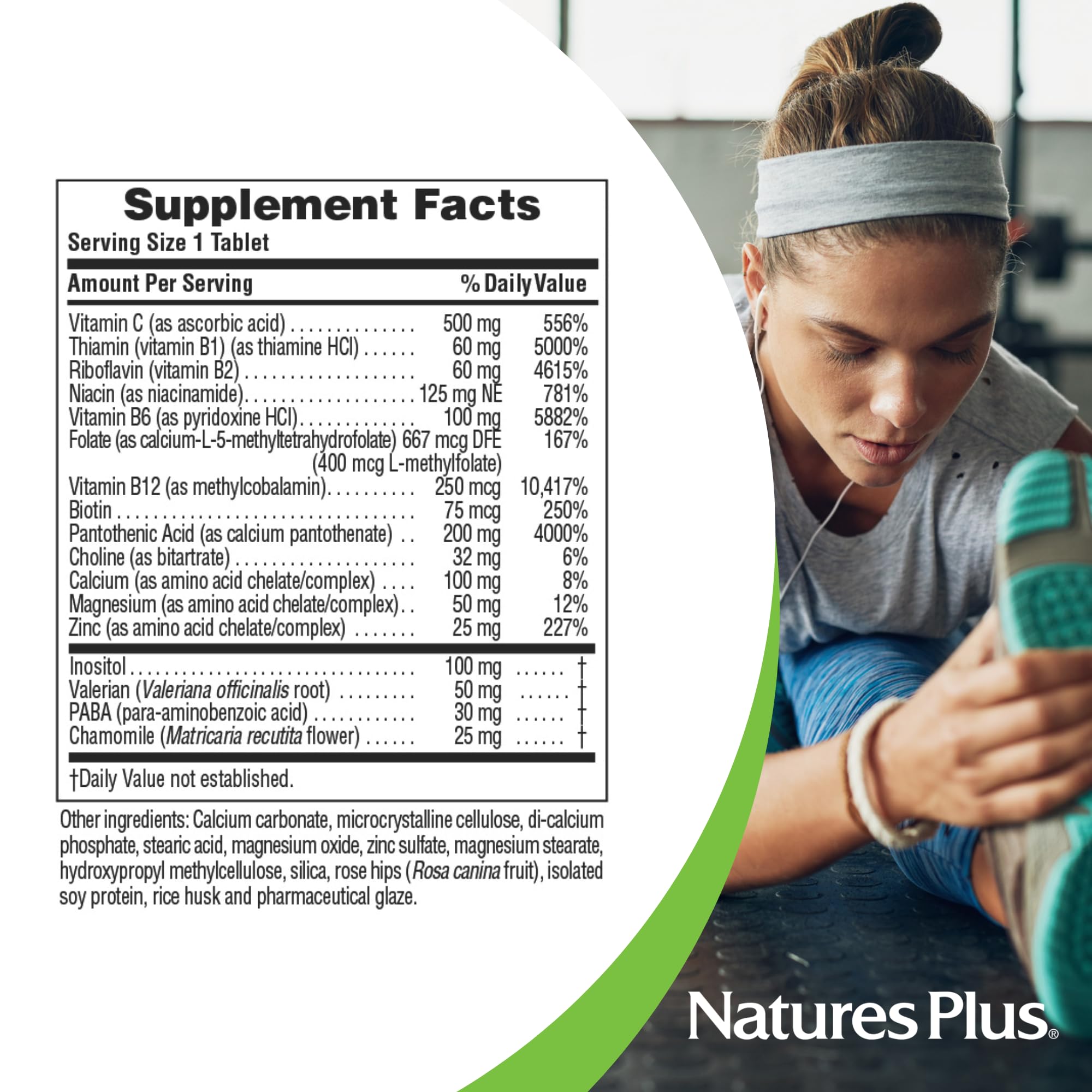 Composición de hierbas calmantes y nutrientes clave en Mega-Estrés Complejo.