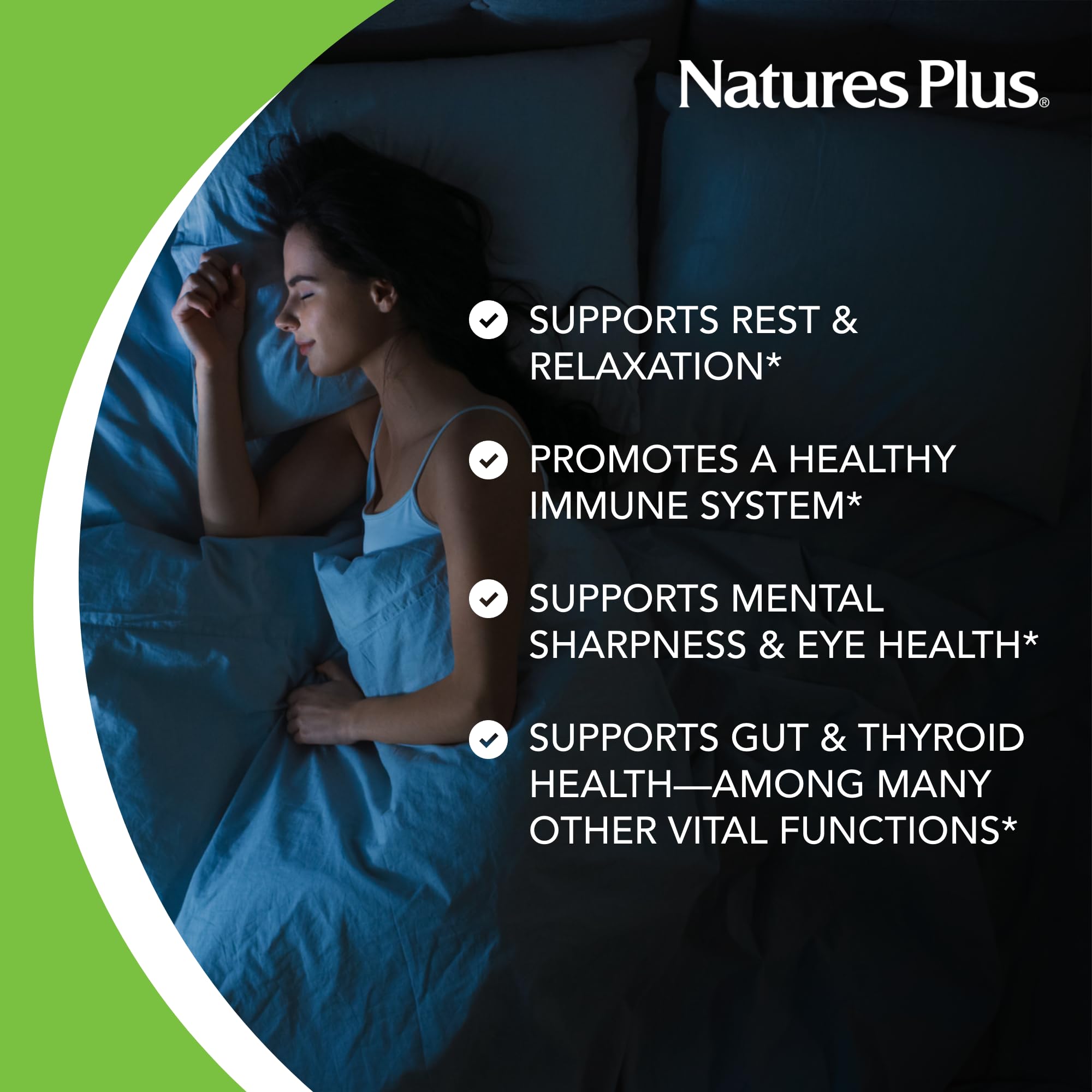 NaturesPlus Melatonina 1 mg, etiqueta clara para identificar dosis.