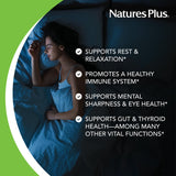 NaturesPlus Melatonina 1 mg, etiqueta clara para identificar dosis.