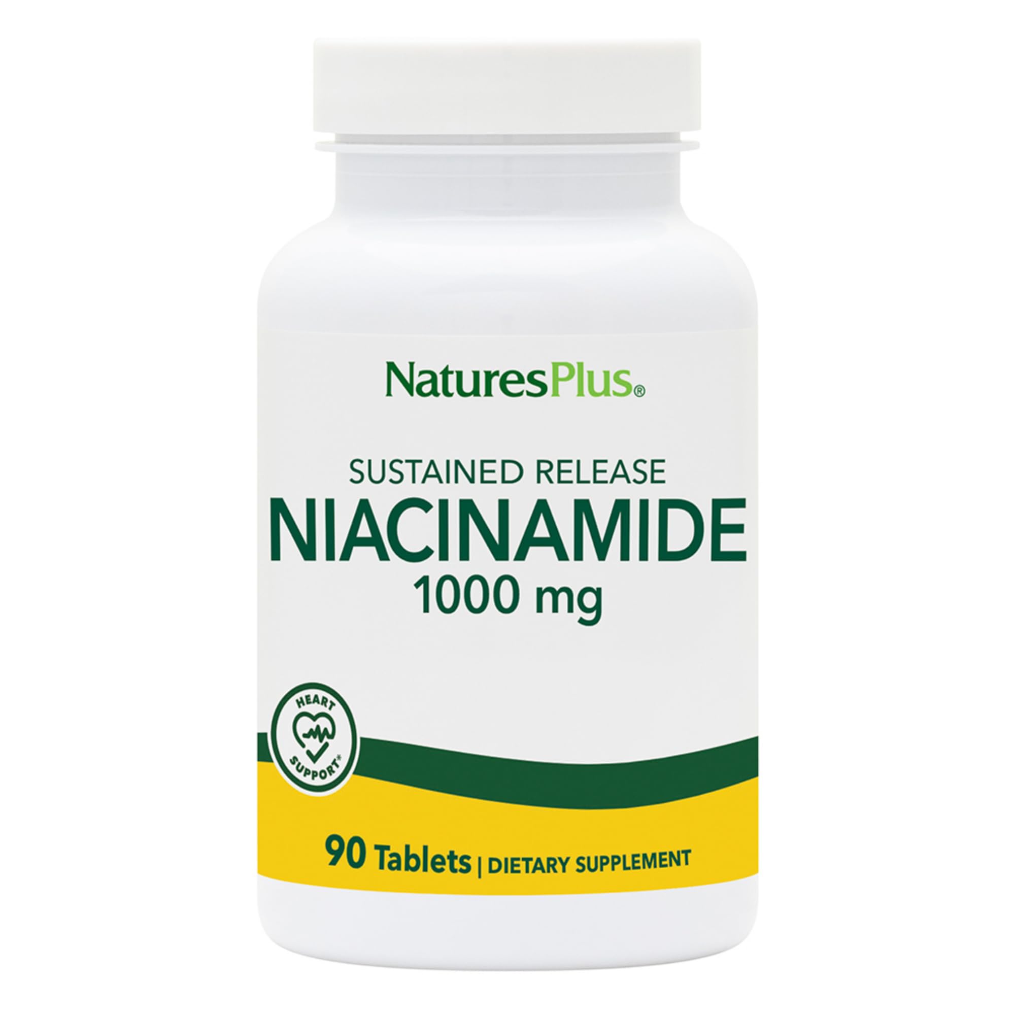 NaturesPlus Niacinamida liberación prolongada en frasco para soporte metabólico diario.