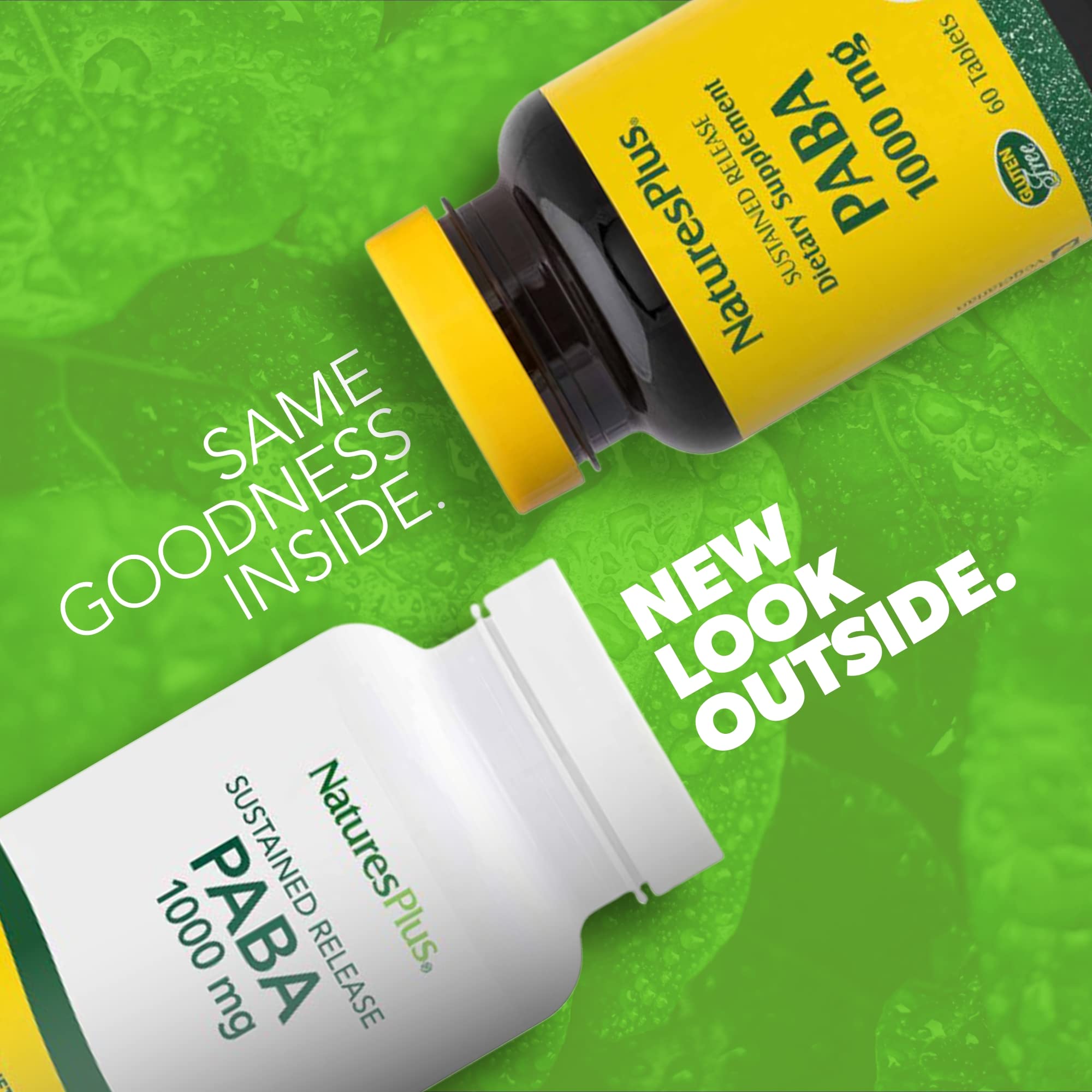 Detalle de tabletas NaturesPlus PABA 1000 mg, liberación lenta y estable