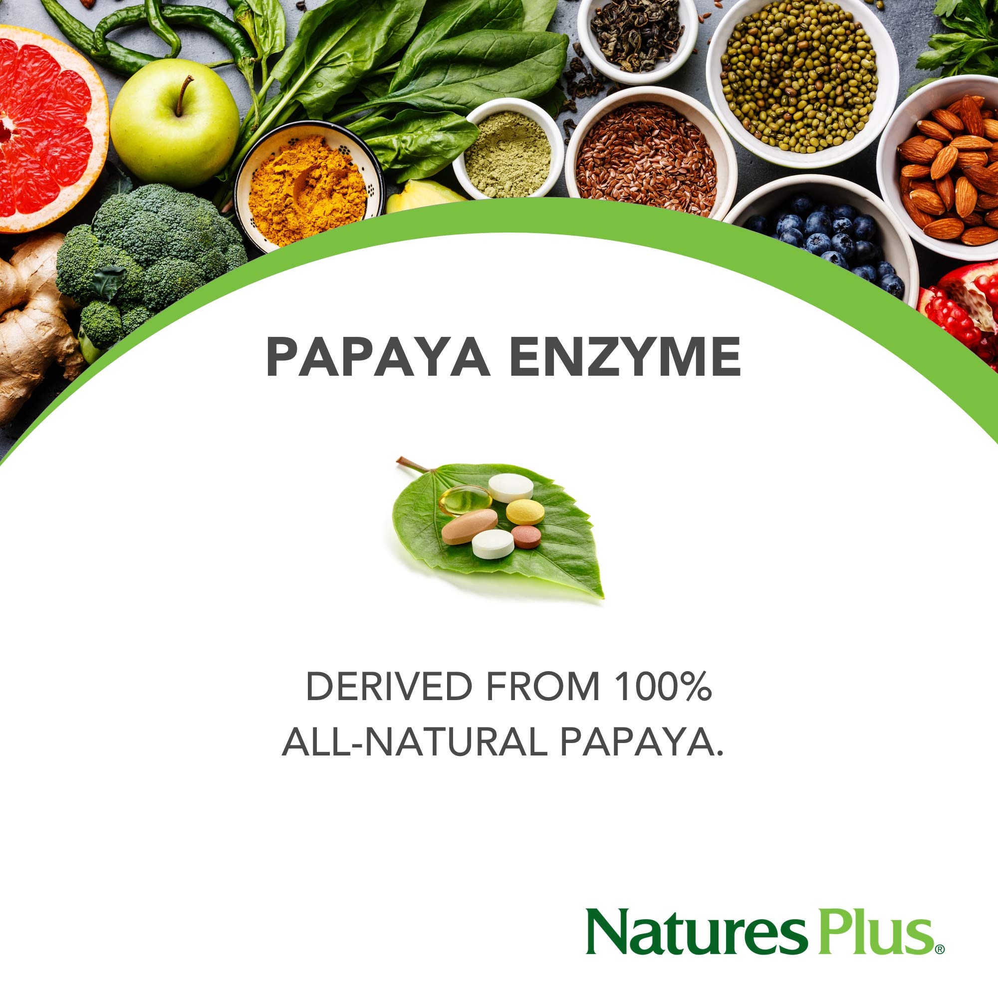 NaturesPlus Papaya Enzyme: mezcla multi-enzimática para apoyo digestivo general en el día a día.