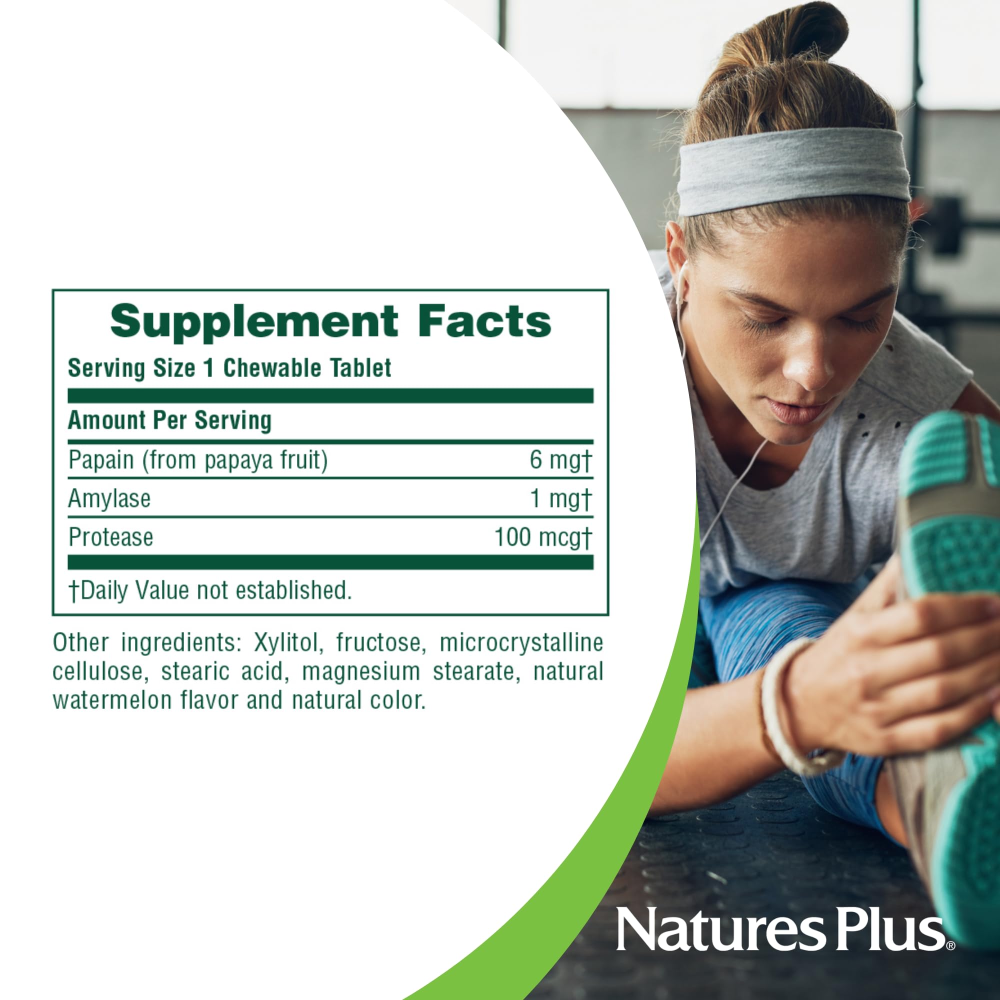NaturesPlus Papaya Enzyme: etiqueta vegana y sin gluten para digestión suave