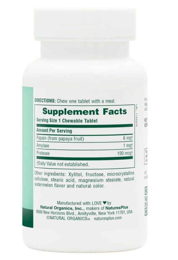 NaturesPlus Papaya Enzyme: tabletas con amilasa y proteasa para apoyo digestivo diario