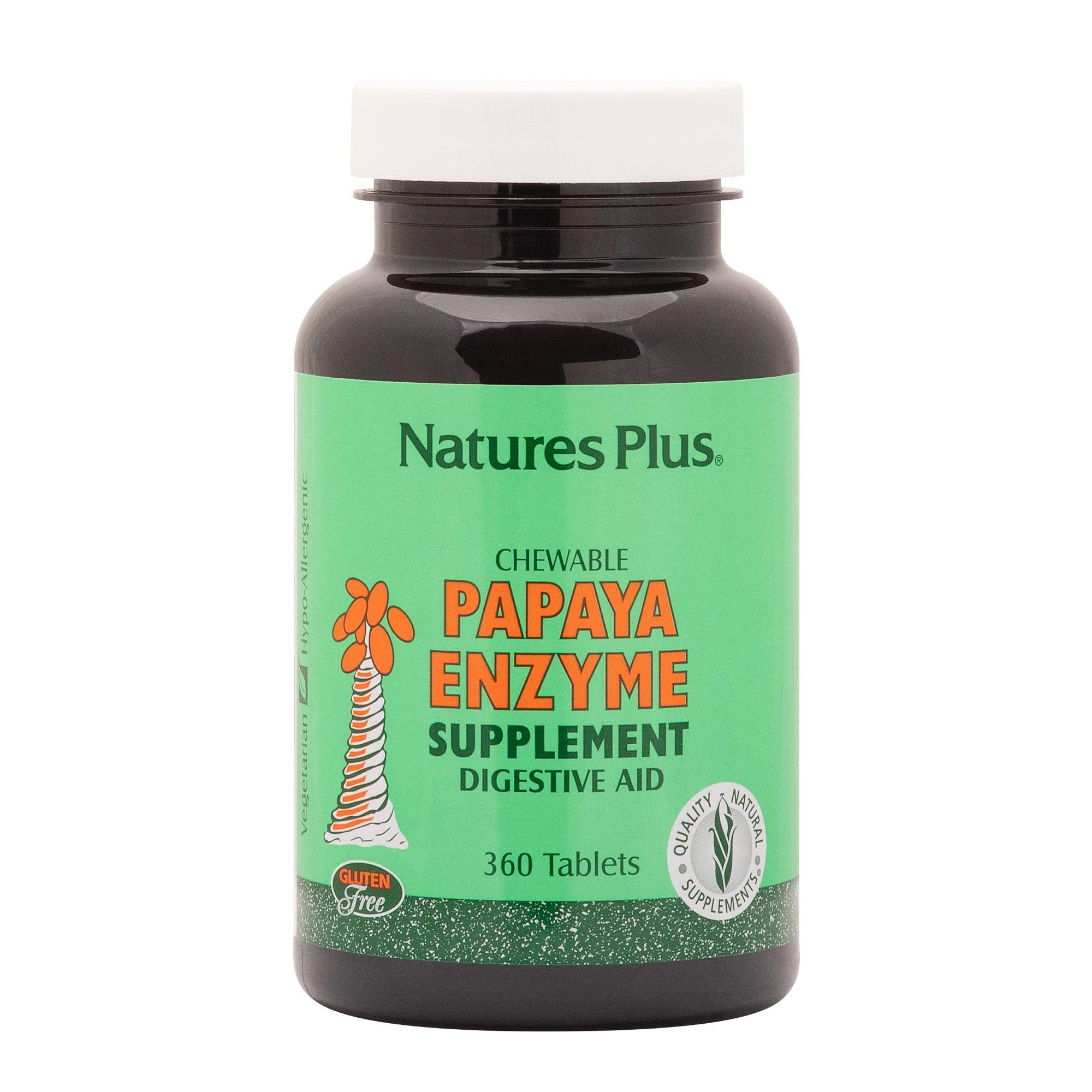 NaturesPlus Papaya Enzyme: tabletas masticables para alivio suave de hinchazón y malestar digestivo.