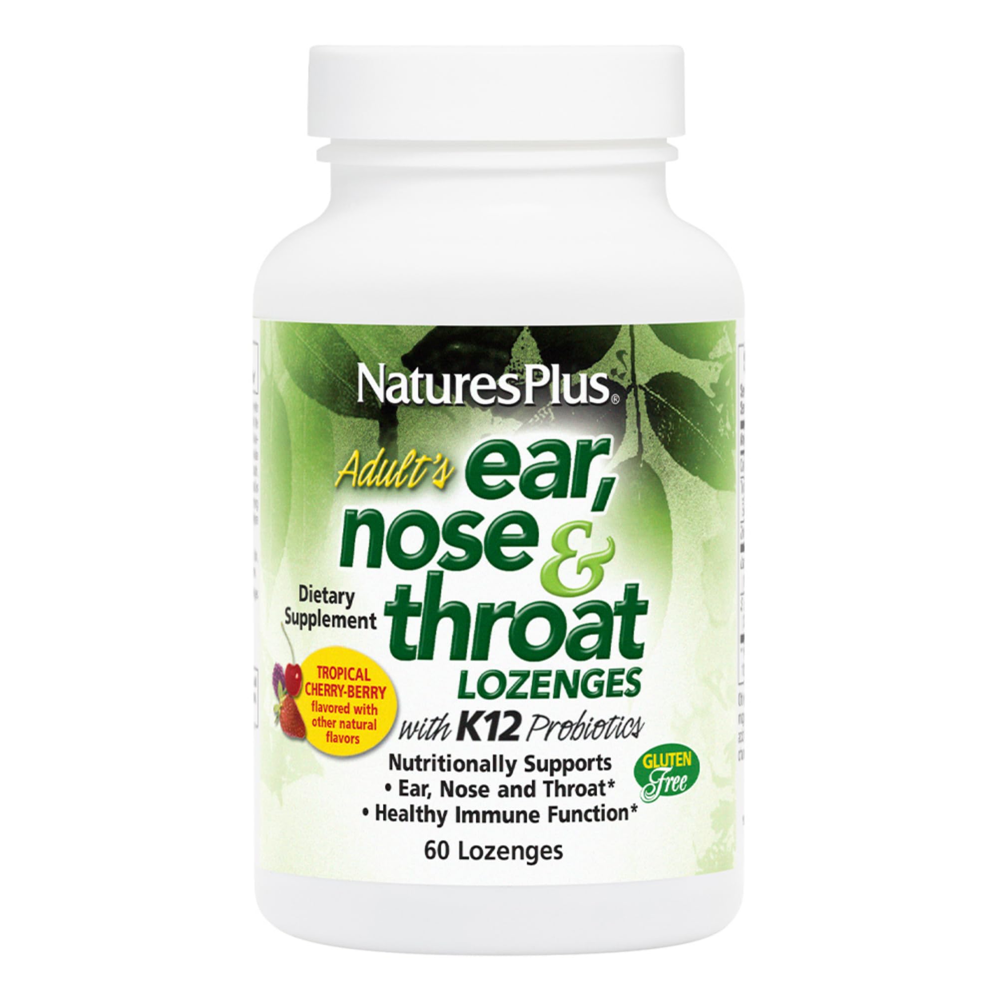 NaturesPlus pastillas para oídos nariz y garganta en botella, uso diario recomendado.