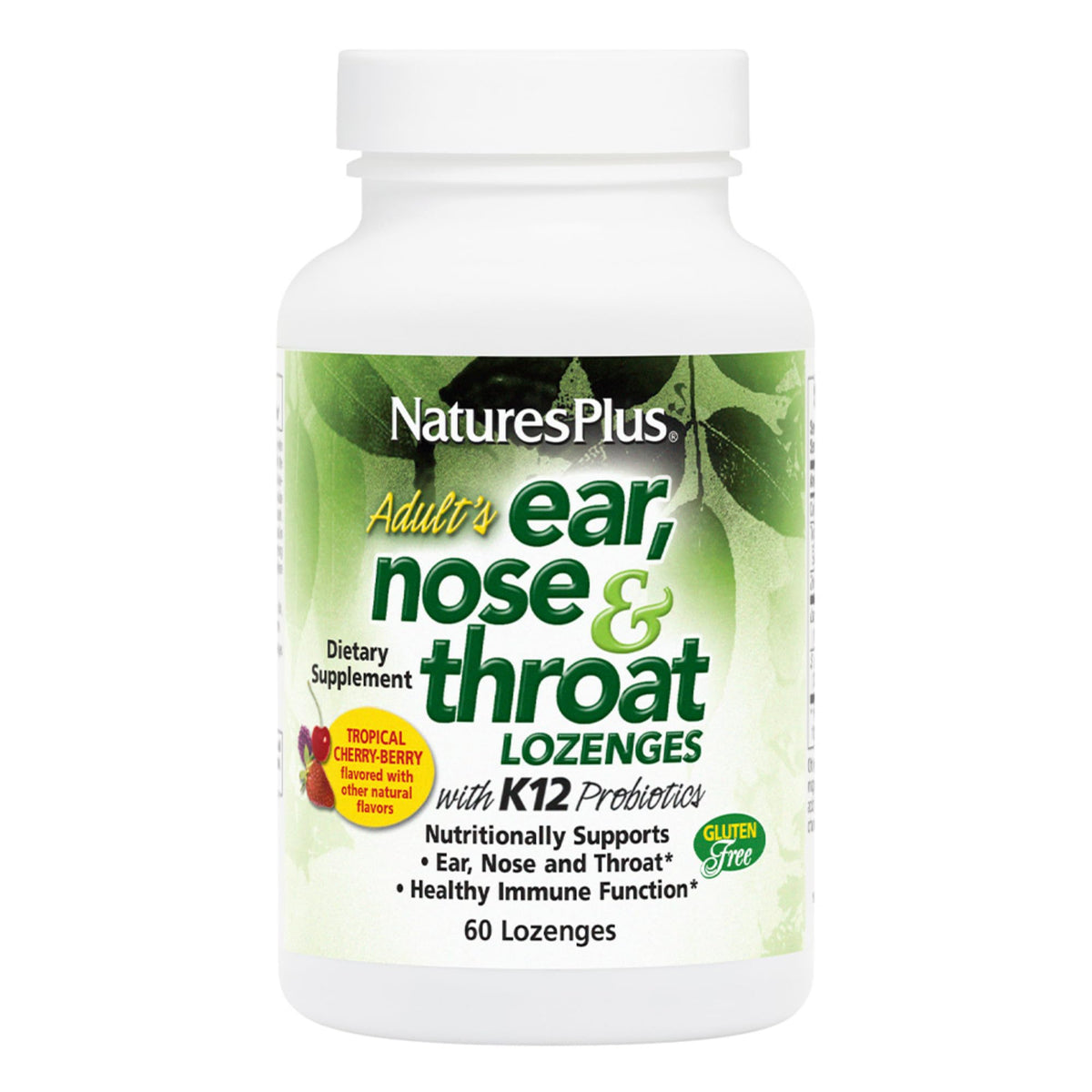 NaturesPlus pastillas para oídos nariz y garganta en botella, uso diario recomendado.