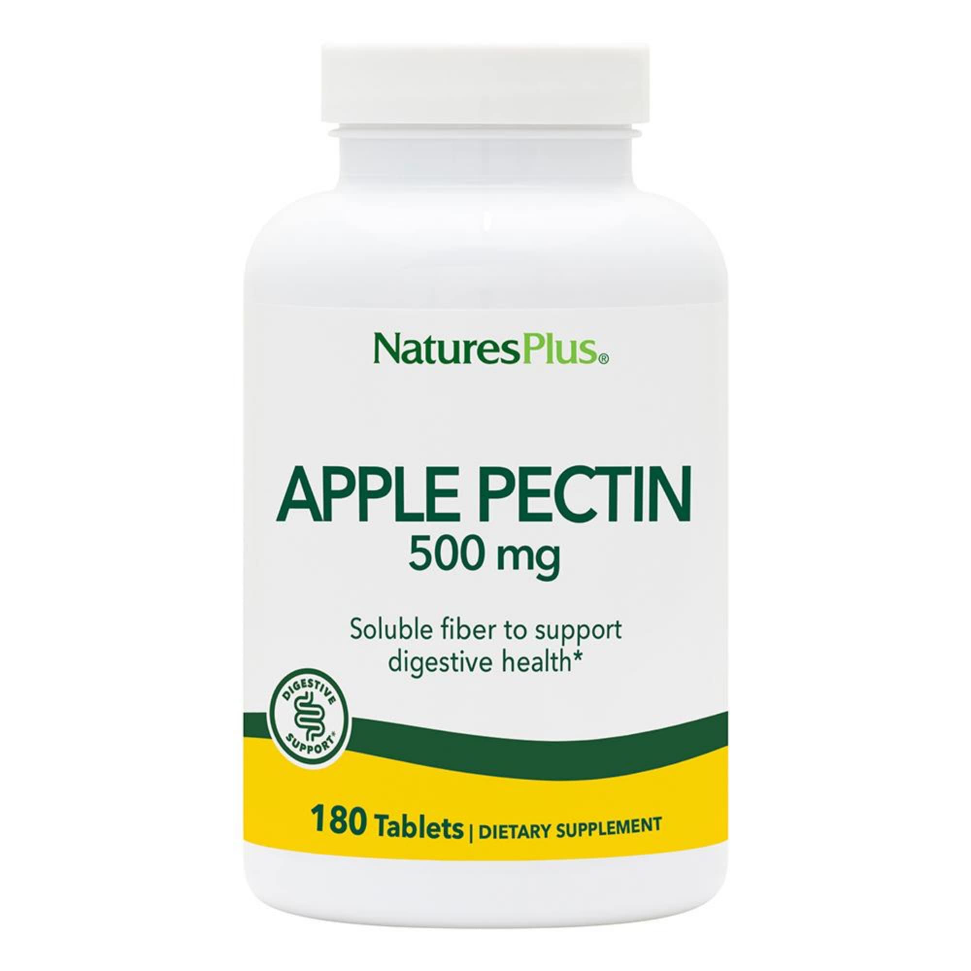 NaturesPlus Pectina de Manzana tableta 500 mg para fibra diaria y apoyo digestivo.