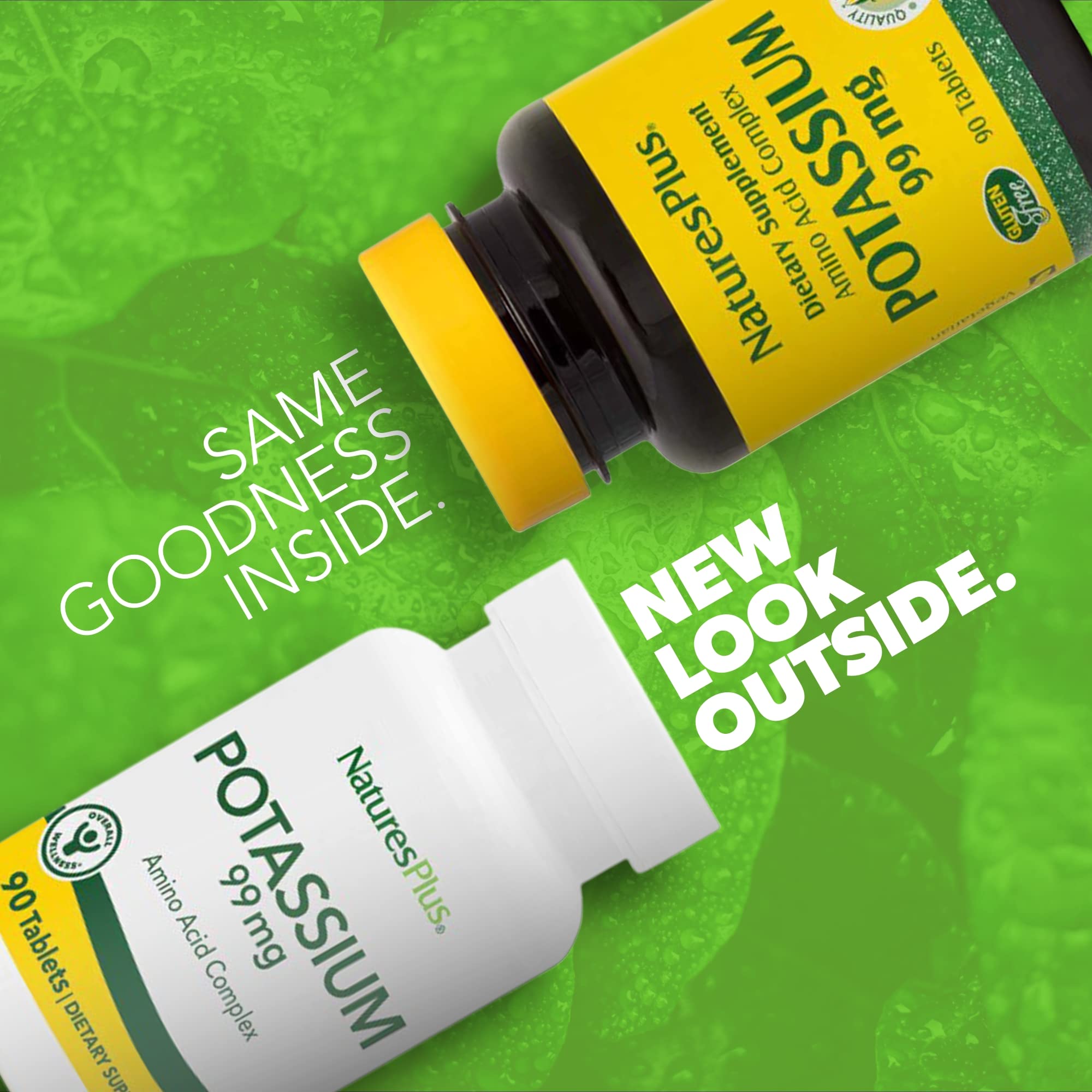 NaturesPlus Potasio 99 mg, etiqueta frontal destacando el contenido
