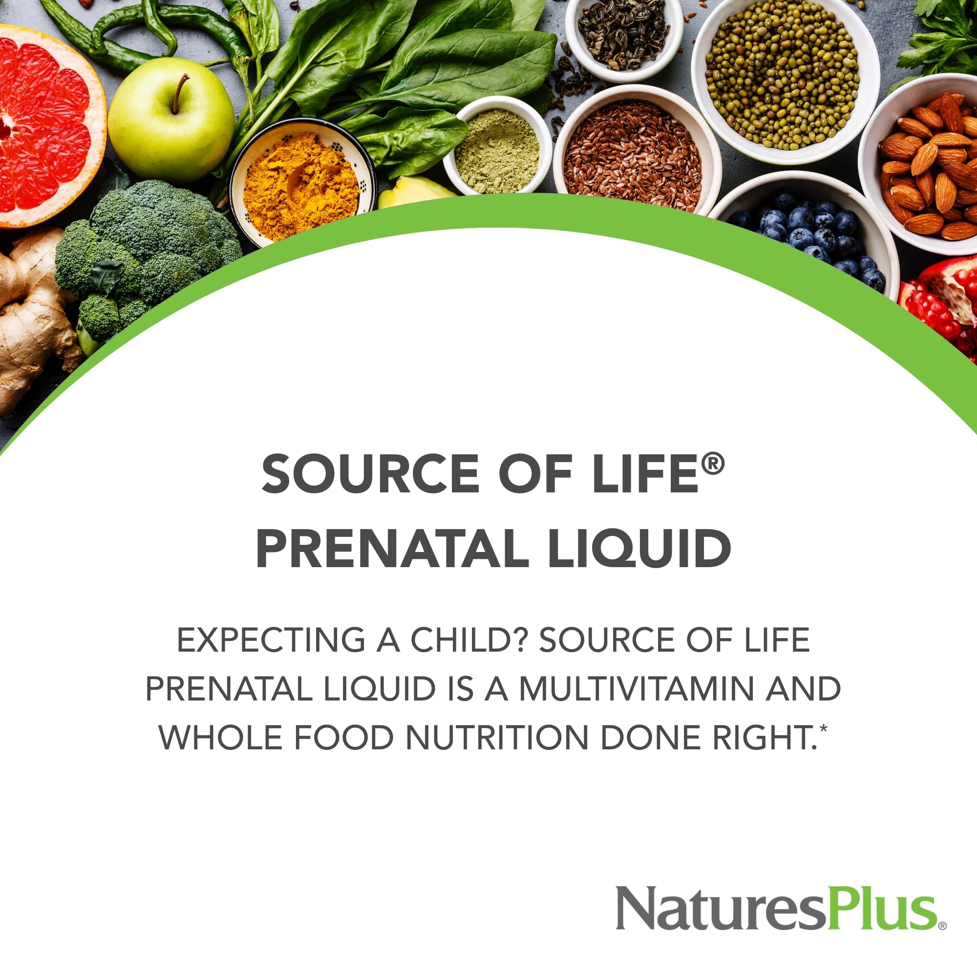NaturesPlus Prenatal Líquido: vaso medidor para porciones diarias consistentes.