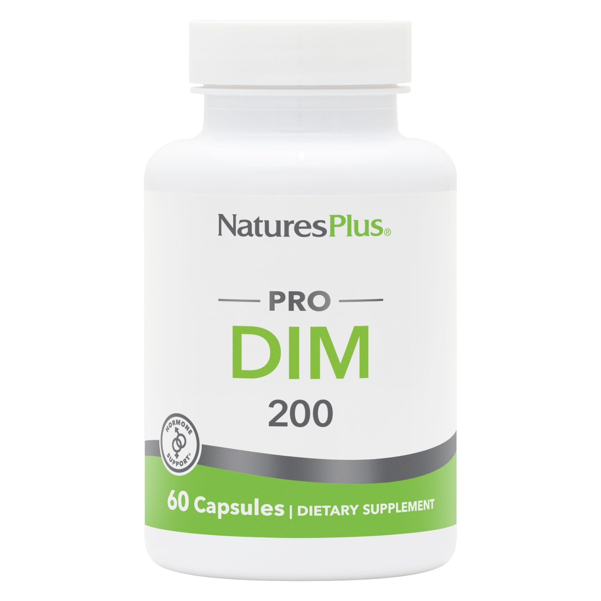 NaturesPlus PRO DIM 200 mg frasco frontal, apoyo de equilibrio hormonal diario