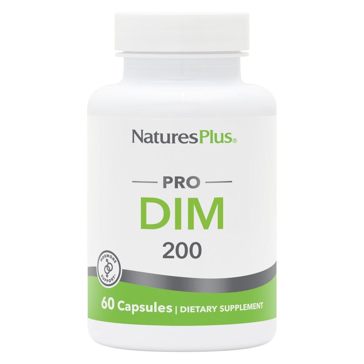 NaturesPlus PRO DIM 200 mg frasco frontal, apoyo de equilibrio hormonal diario
