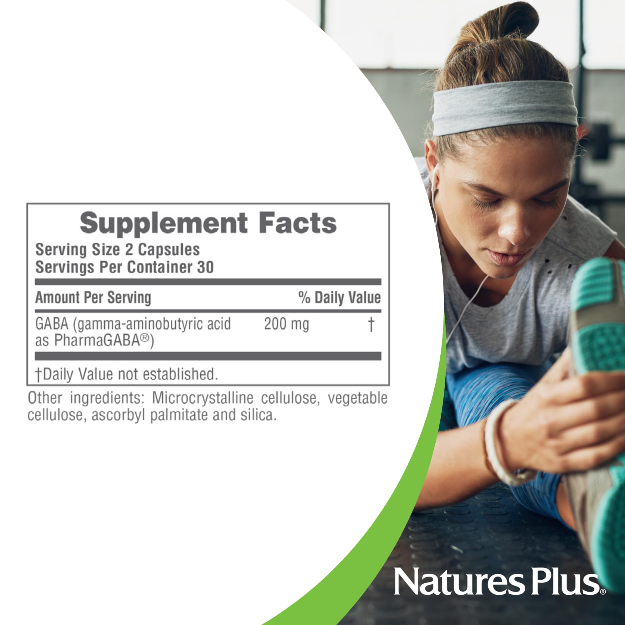 Panel de ingredientes muestra 200 mg por porción de PharmaGABA.
