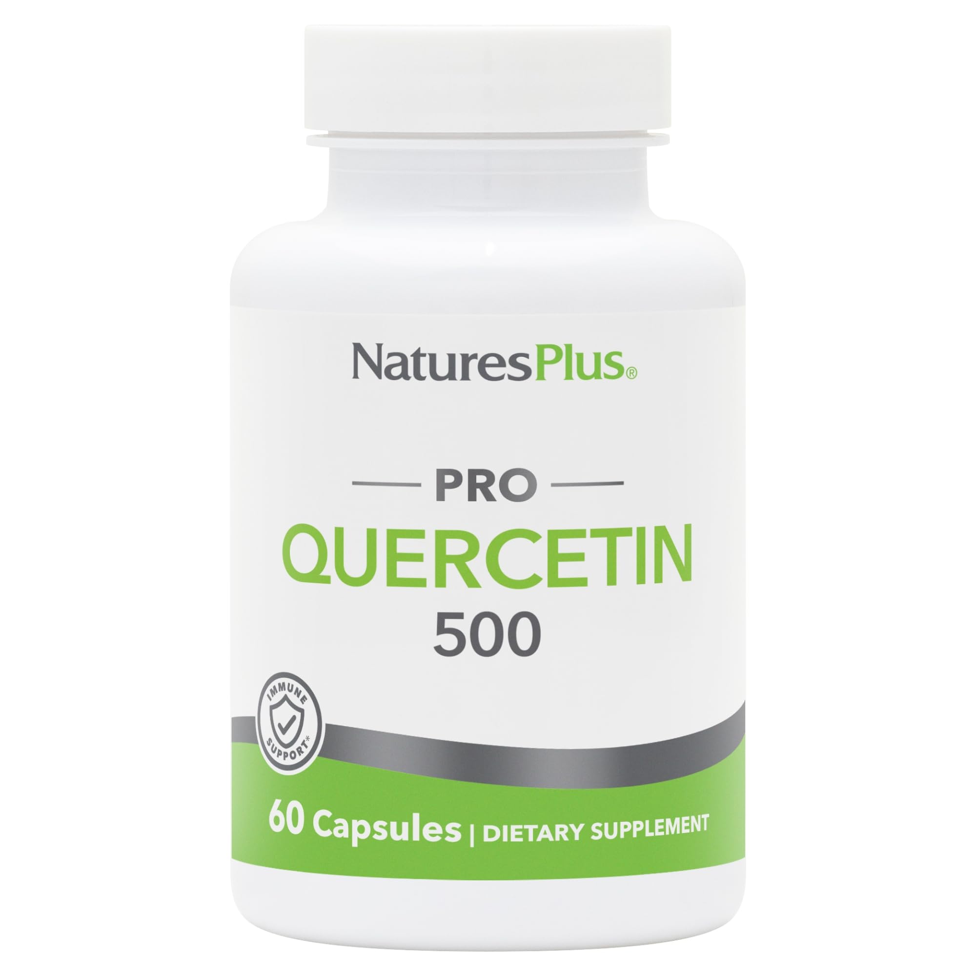 La botella de NaturesPlus Pro Quercetina 500 mg para uso diario