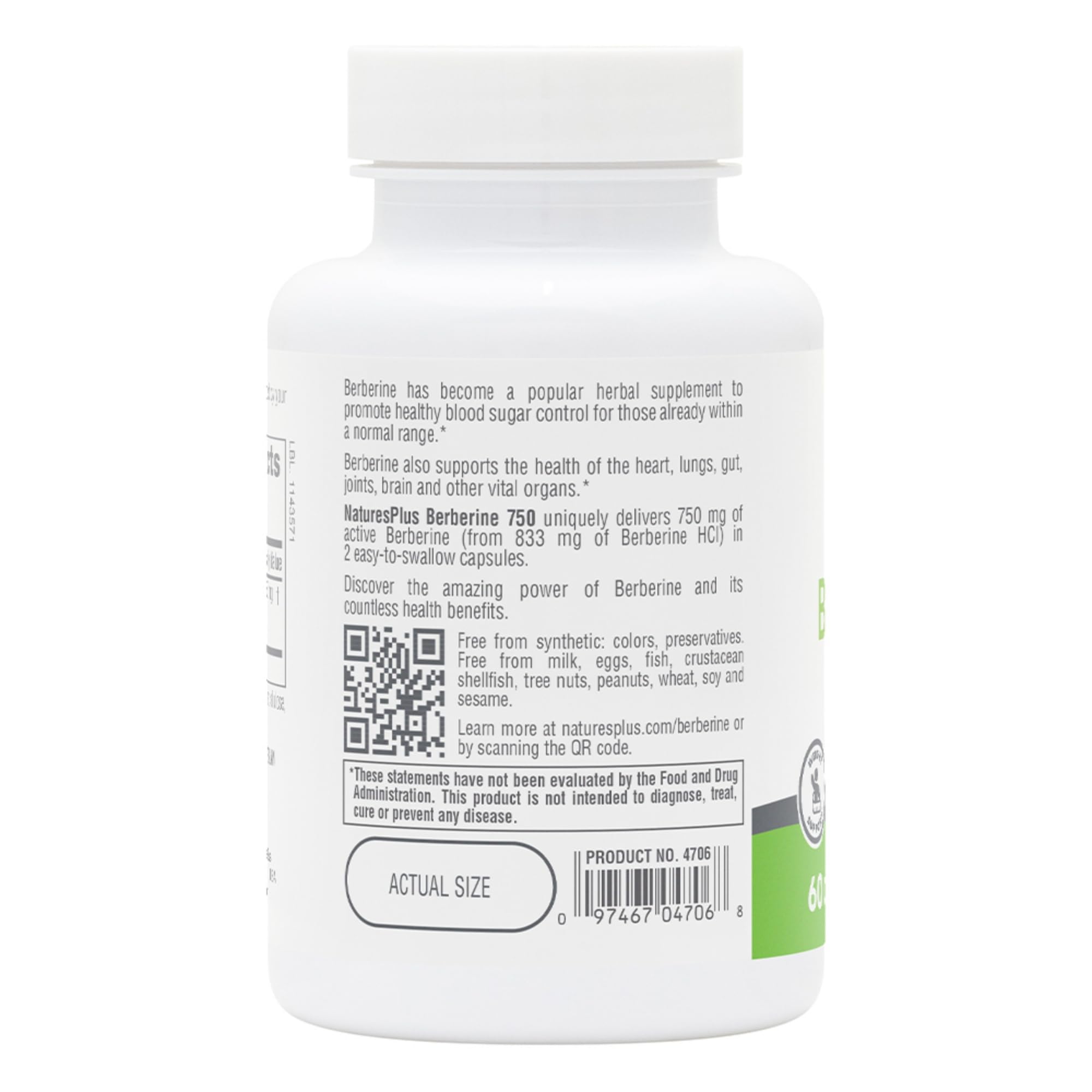 NaturesPlus PRO Berberine 750 mg cápsulas, uso diario cómodo para estilo de vida activo.