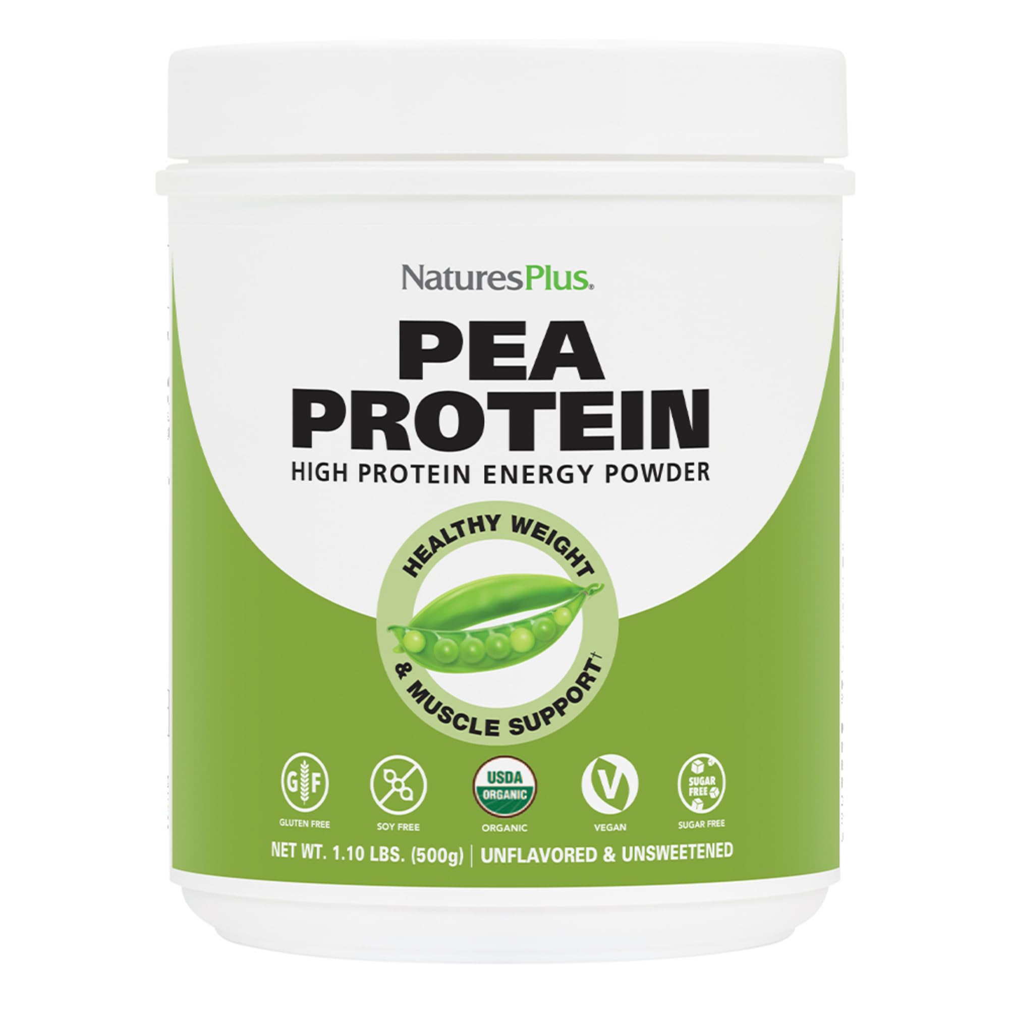 NaturesPlus Proteína de guisante orgánica, vertido suave para batido rápido y energía sostenida.
