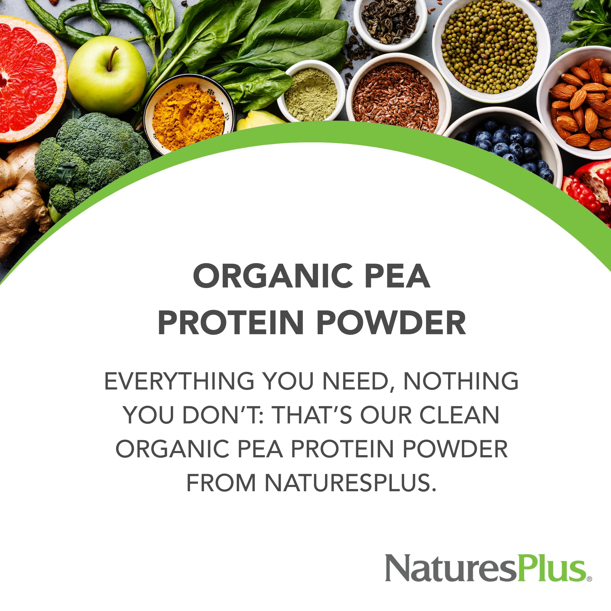Envase de proteína vegetal orgánica, libre de alérgenos para uso diario.