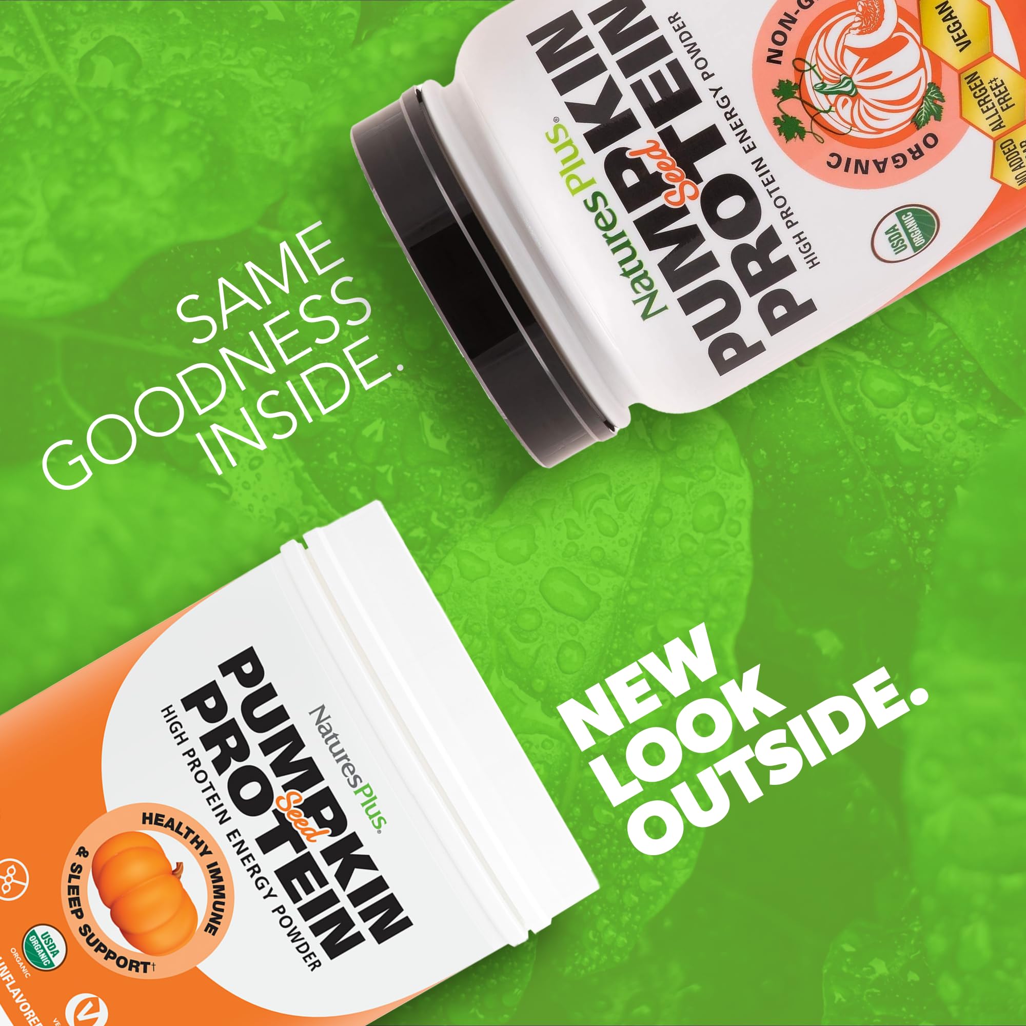 Proteína de calabaza orgánica de NaturesPlus con cucharón incluido para una dosis precisa