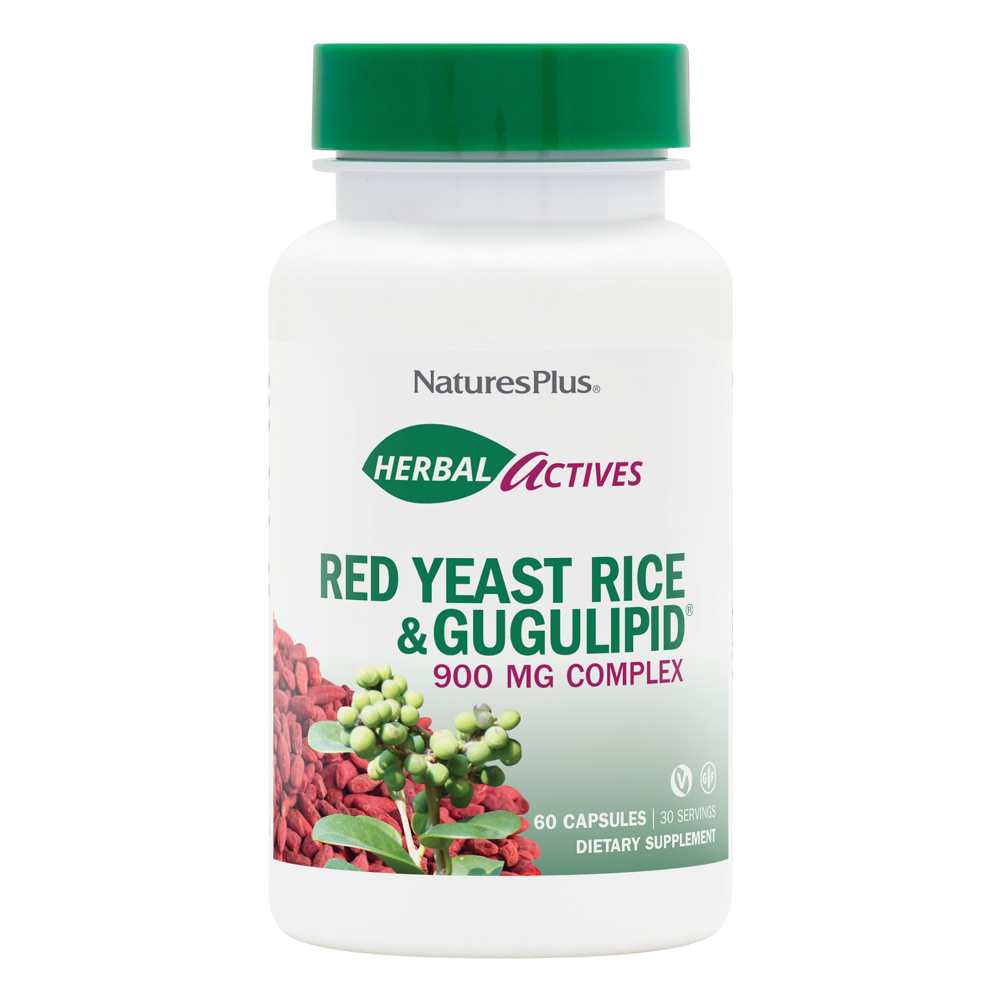 NaturesPlus Red Yeast Rice Gugulipid en botella, suplemento práctico para la rutina diaria.