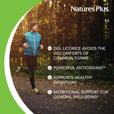 Etiqueta de la caja NaturesPlus Regaliz DGL mostrando ingredientes.