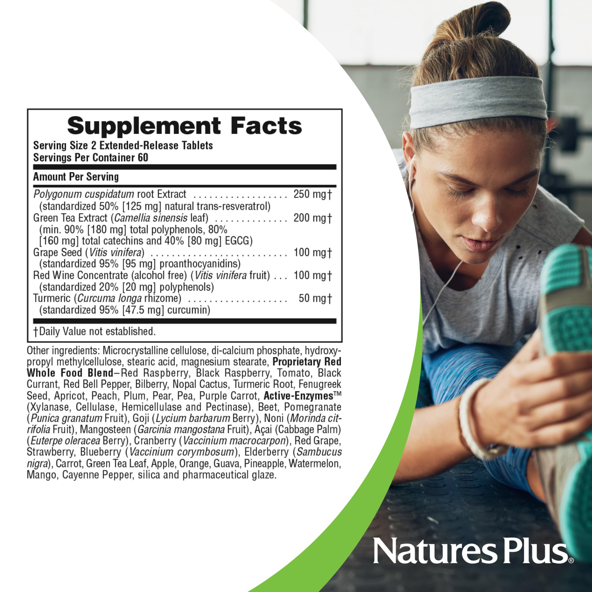 NaturesPlus Resveratrol, uso diario de tabletas para apoyo general.