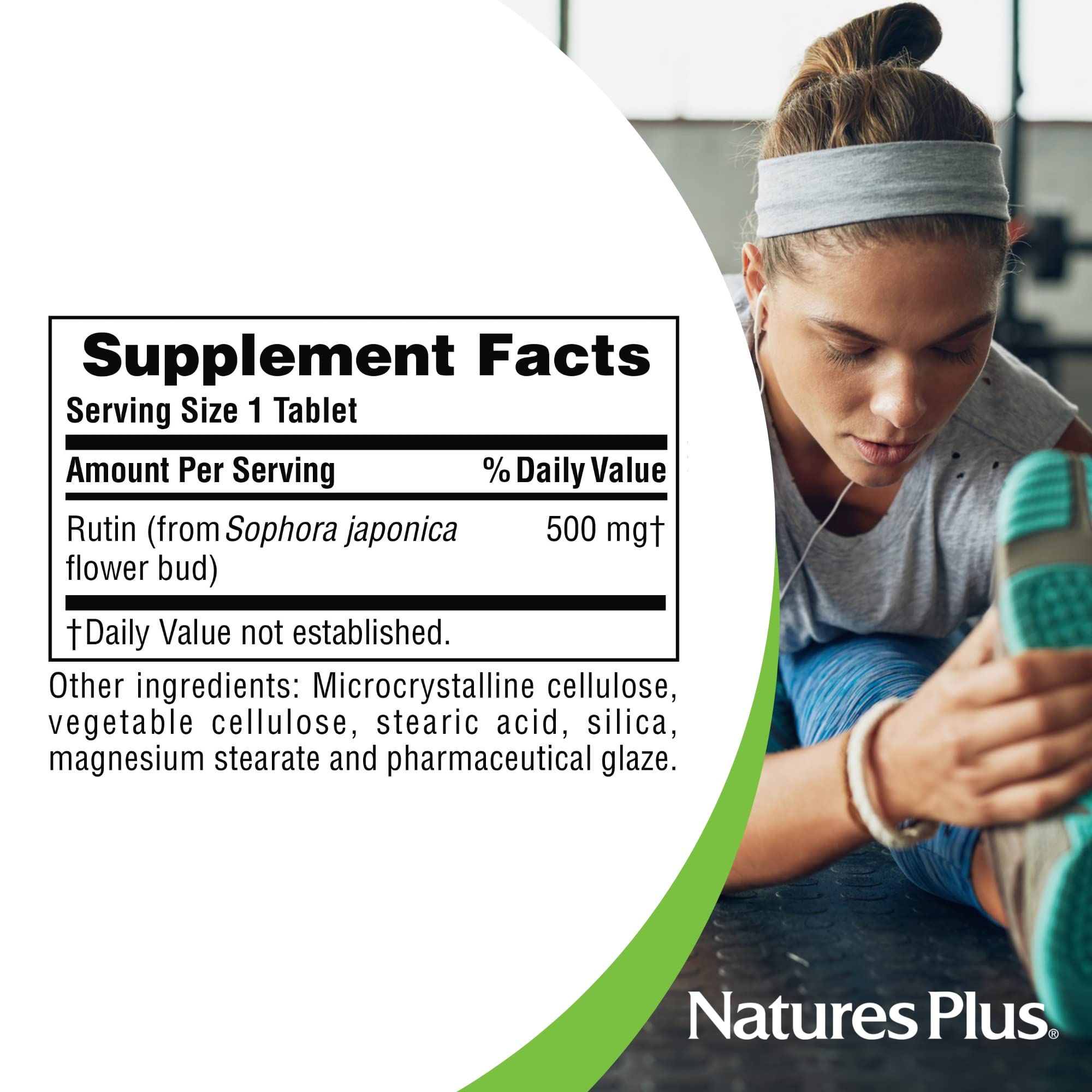 NaturesPlus Rutin, ingredientes clave, bioflavonoide y vitamina C.