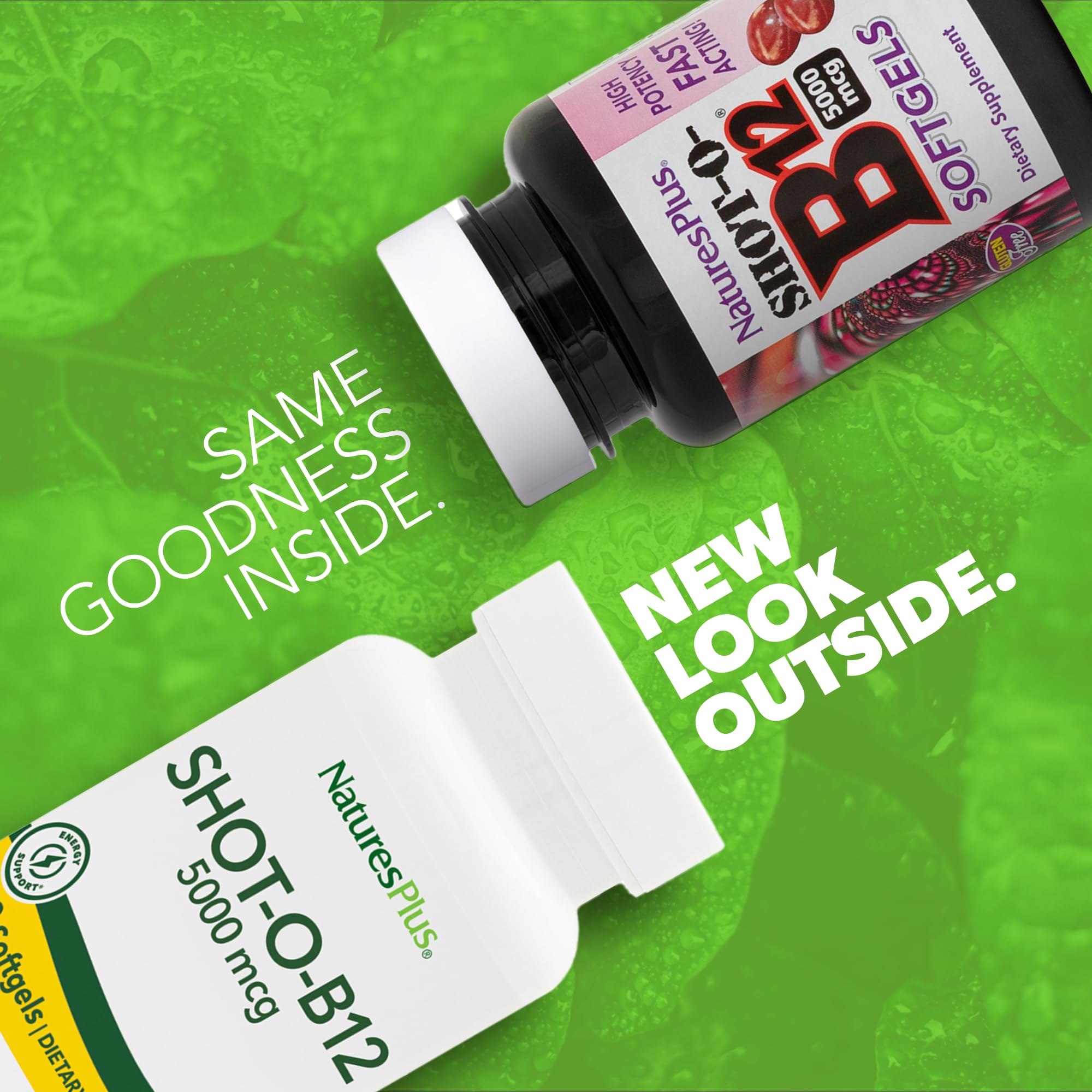 NaturesPlus Shot-O-B12 con gotero para dosis rápida y fácil.