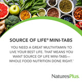 Etiqueta informativa de NaturesPlus Fuente de la Vida 360 Mini-Tabletas con beneficios clave