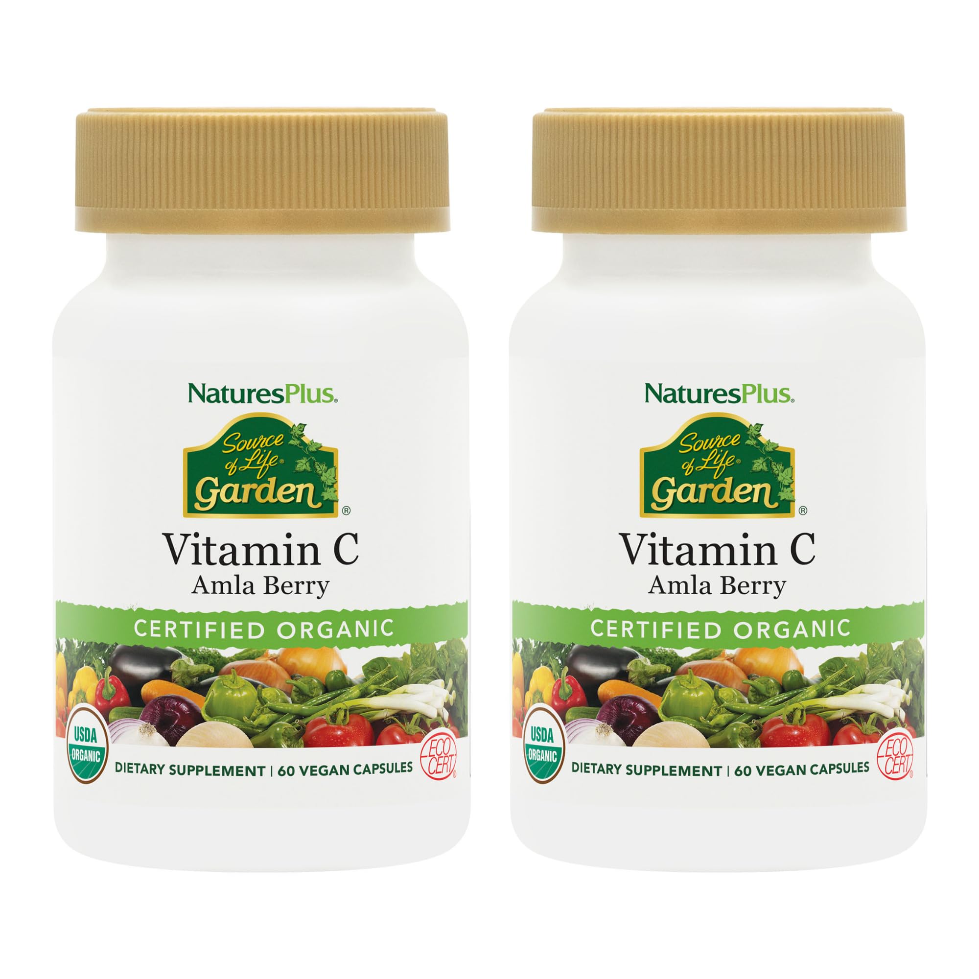 NaturesPlus Source of Life Garden Vitamina C, cápsulas en botella, apoyo al sistema inmune