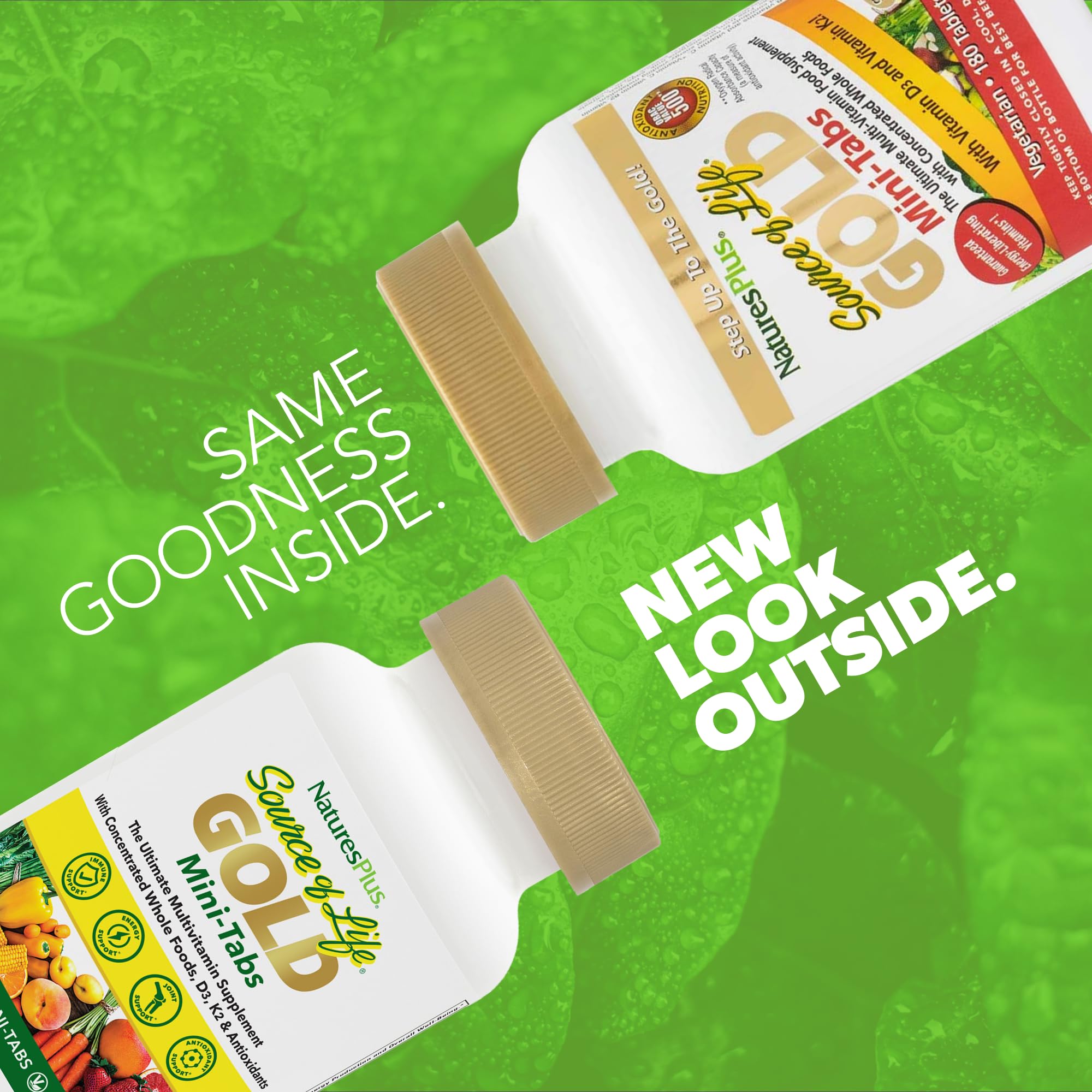 NaturesPlus Source of Life GOLD, botella derramando, facilita la toma diaria.