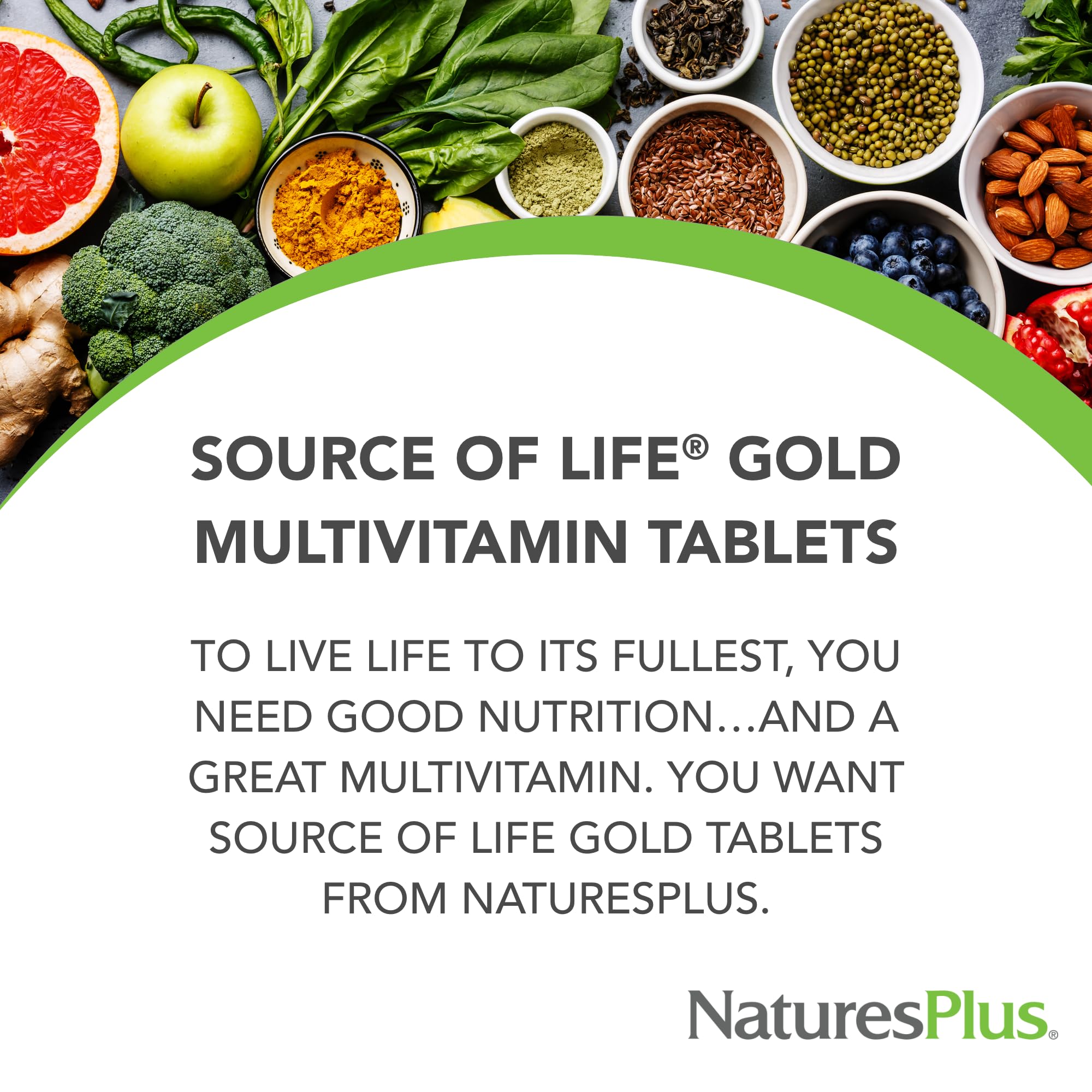 NaturesPlus Source of Life GOLD envase mostrando cápsulas y etiqueta