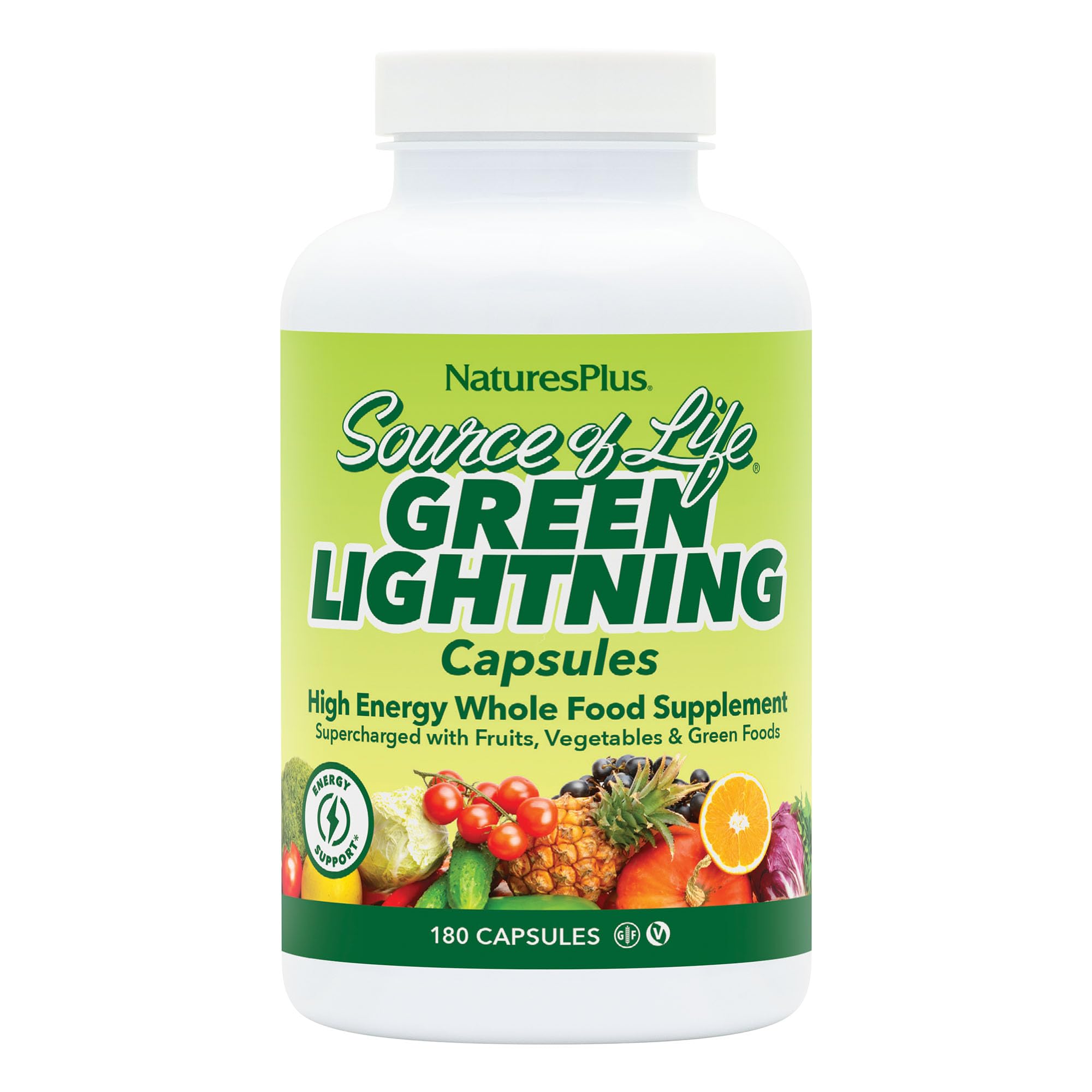NaturesPlus Source of Life Green Lightning, botella de cápsulas para energía diaria