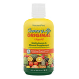 NaturesPlus Source of Life Liquid, botella derramando para energía diaria.