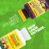 NaturesPlus Source of Life mini-tabletas sin hierro, dorso del envase, fórmula vegetariana.