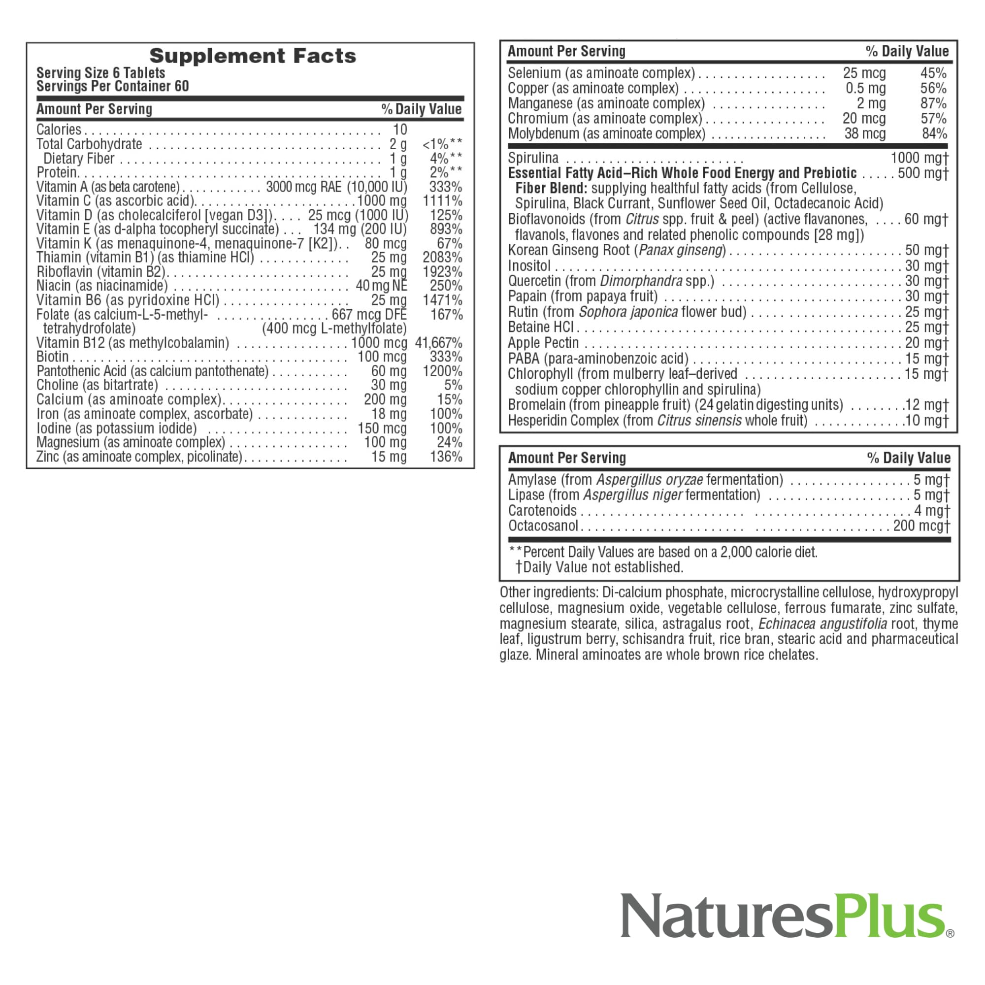 Presentación vegetariana y sin gluten de NaturesPlus Source of Life Mini-Tabs