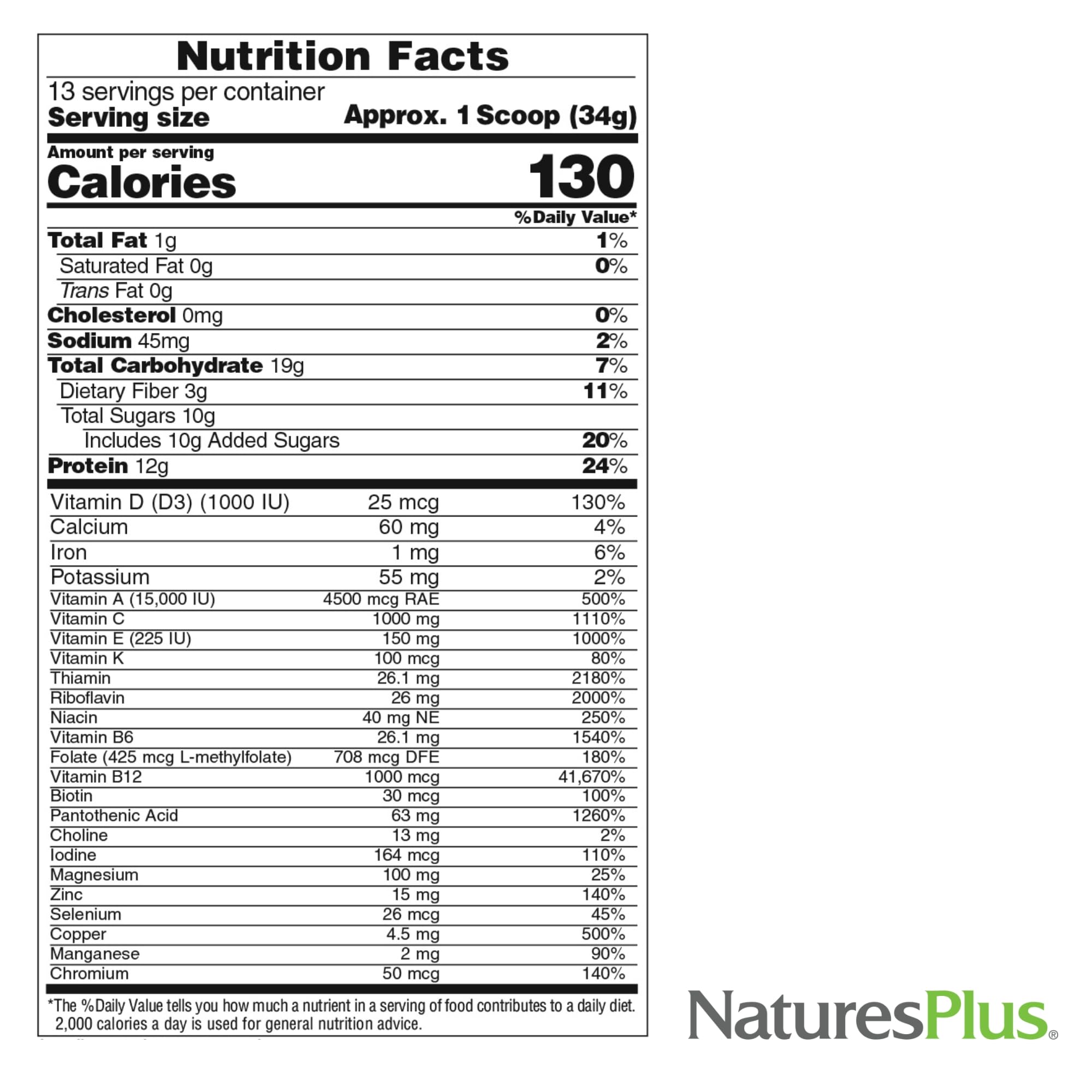 NaturesPlus Source of Life GOLD Energy Shake, preparado en vaso, snack rápido y nutritivo