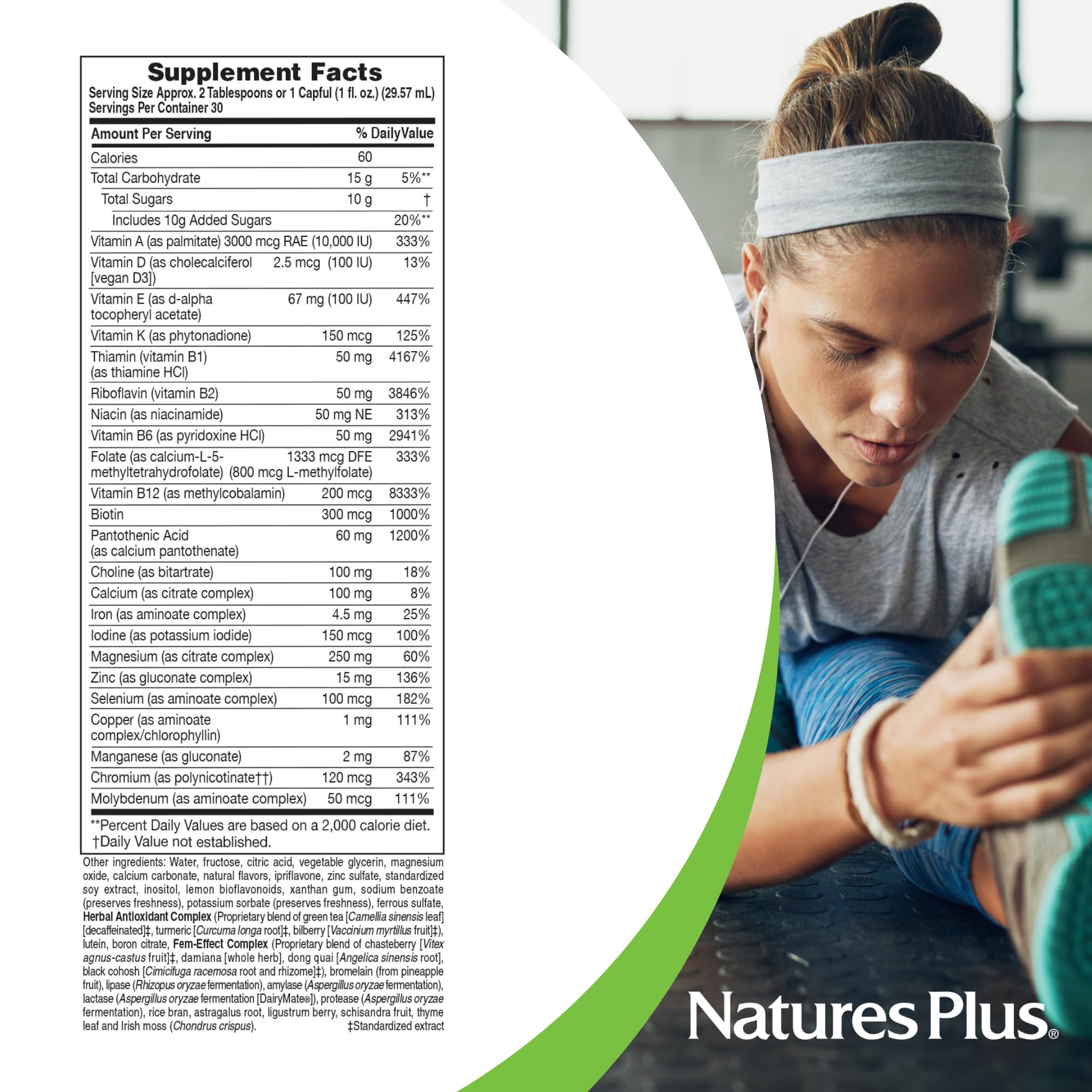 NaturesPlus Source of Life Mujer Líquido, medidor cucharada, dosis simple para rutina matutina