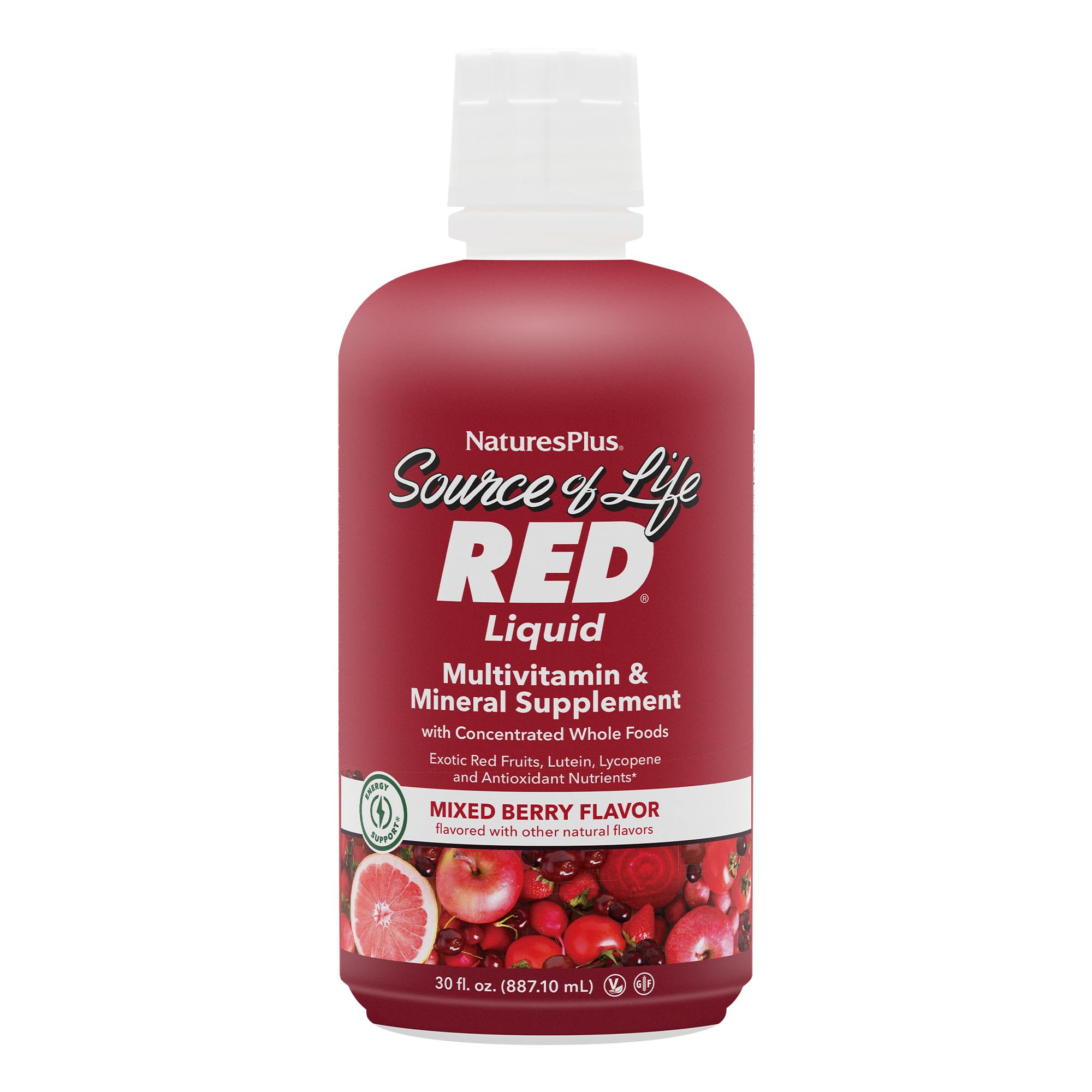 NaturesPlus Source of Life RED, botella, fuente conveniente de micronutrientes.