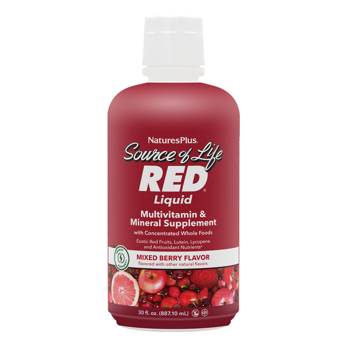 NaturesPlus Source of Life RED, botella, fuente conveniente de micronutrientes.