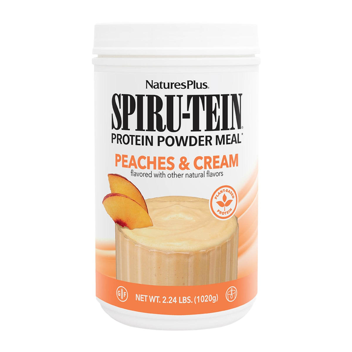 NaturesPlus SpirU-Tein en bote durazno crema, ideal para energía diaria
