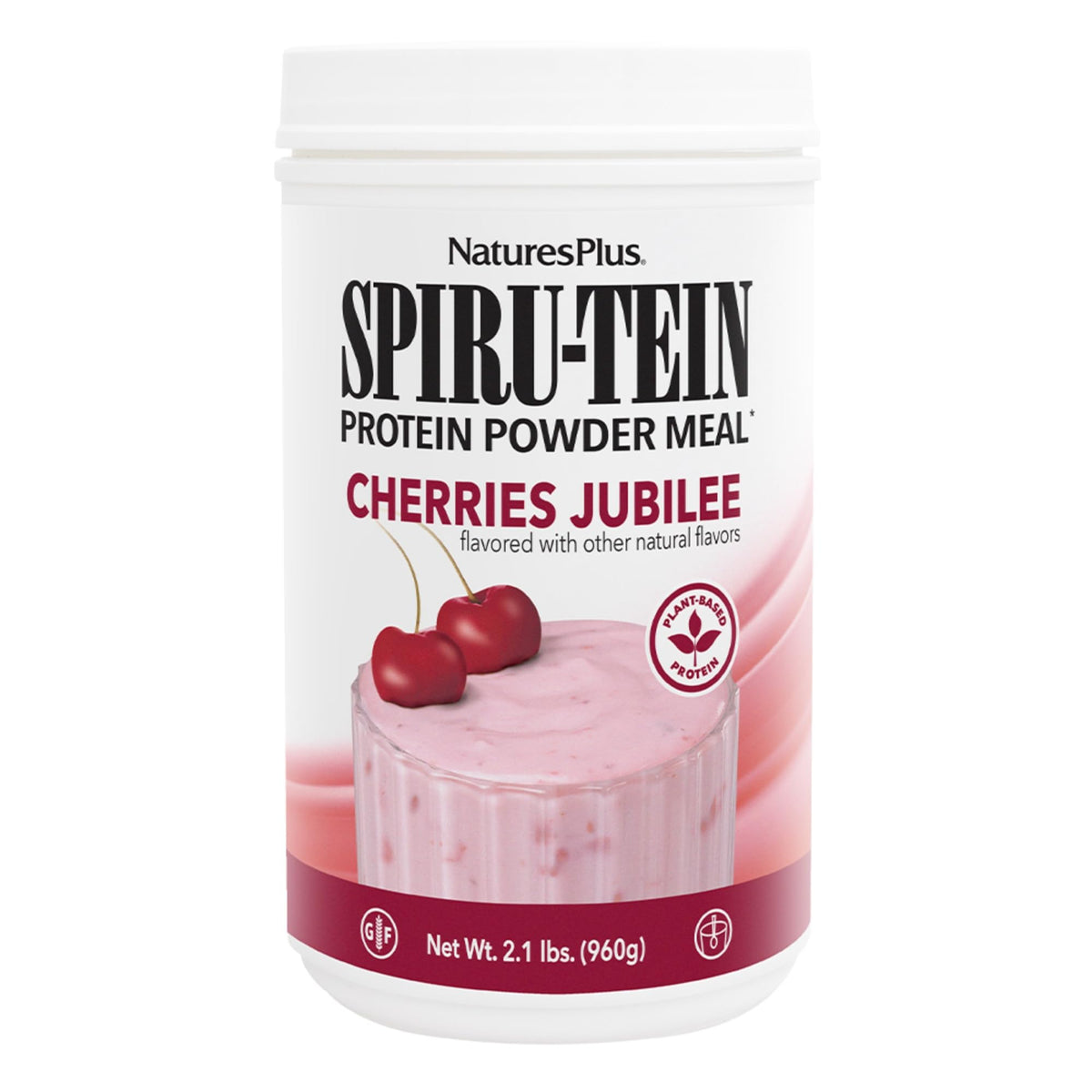 NaturesPlus SPIRU-TEIN Cereza en lata, proteína vegetal para batidos.