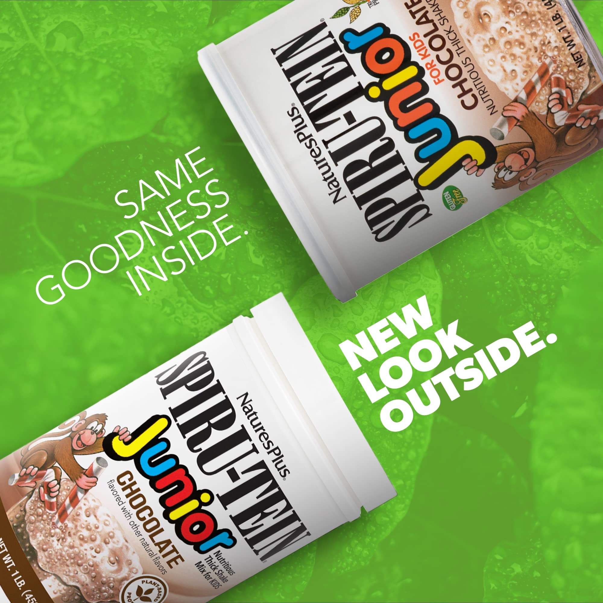 NaturesPlus SPIRU-TEIN Junior chocolate: vaso con batido rápido para meriendas saludables.
