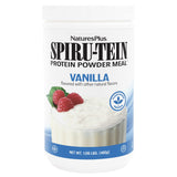 NaturesPlus SPIRU-TEIN Vanilla, envase visible del producto, proteína vegetal para energía diaria.